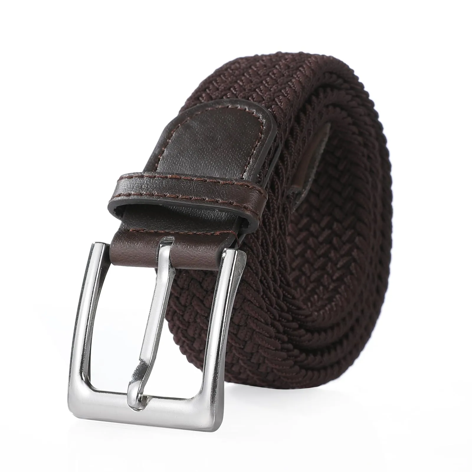Bella Accessori Cintura Elastica Intrecciata Unisex in Tessuto con Fibbia in Lega di Zinco, Marrone, 115cm - immagine 1