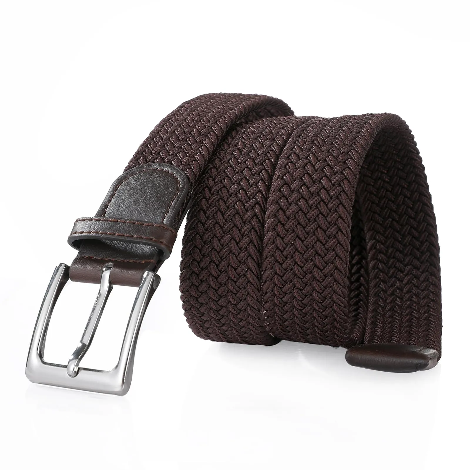 Bella Accessori Cintura Elastica Intrecciata Unisex in Tessuto con Fibbia in Lega di Zinco, Marrone, 115cm - immagine 3
