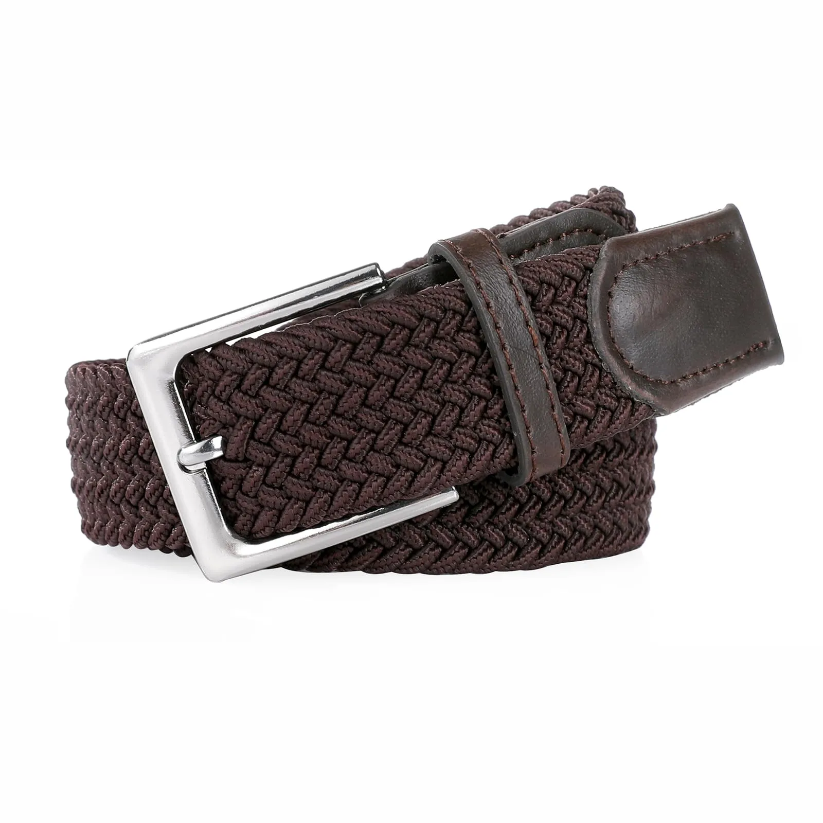 Bella Accessori Cintura Elastica Intrecciata Unisex, Fibbia in Lega di Zinco, Marrone, 120cm - immagine 2