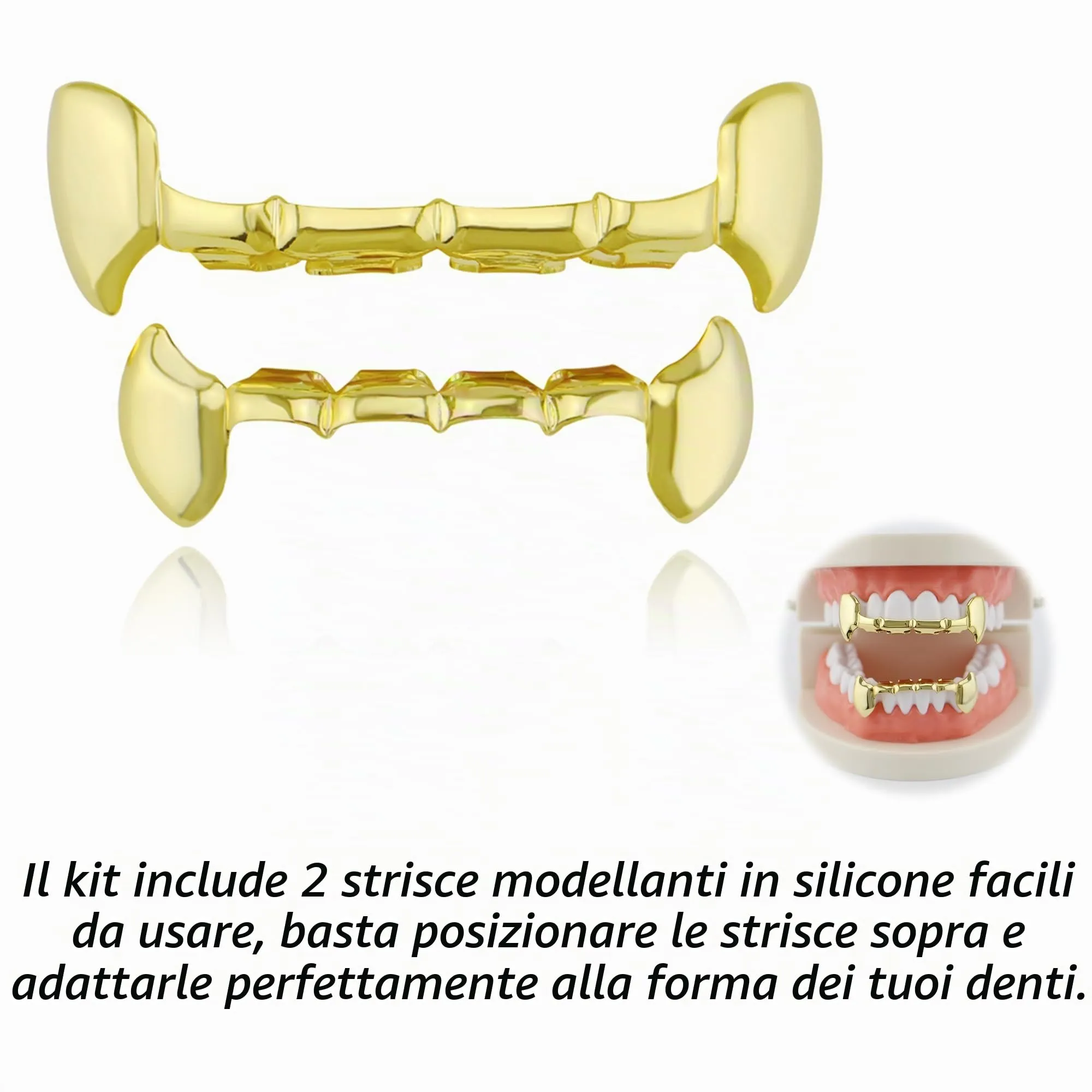 LONGHAO Hip Hop Grillz Set con 2 Stampi in Silicone (Oro 2) - immagine 3