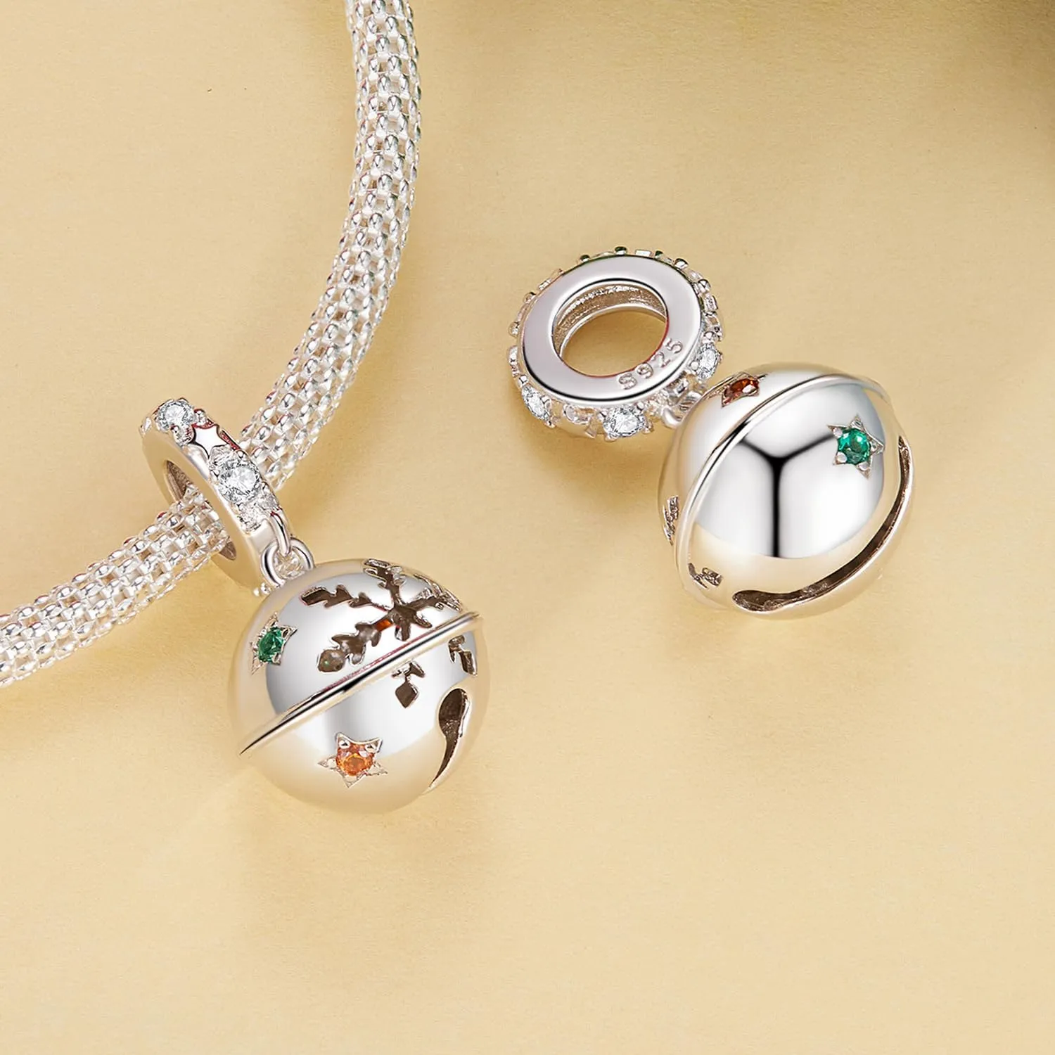 NINGAN Charm Natale in Argento 925 con Zirconia Cubica - Babbo Natale, Fiocchi di Neve e Albero di Natale - immagine 3