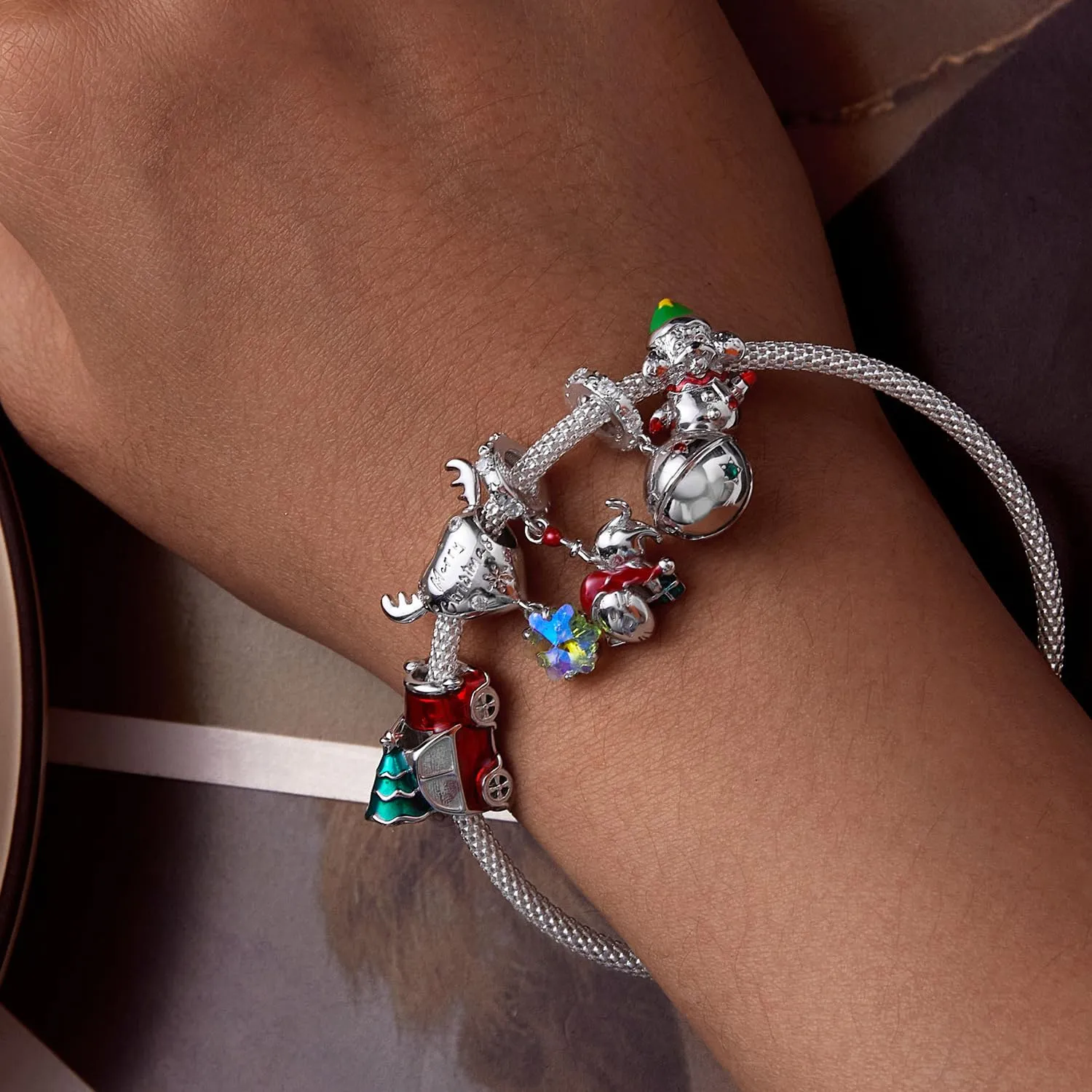 NINGAN Charm Natale in Argento 925 con Zirconia Cubica - Babbo Natale, Fiocchi di Neve e Albero di Natale - immagine 4