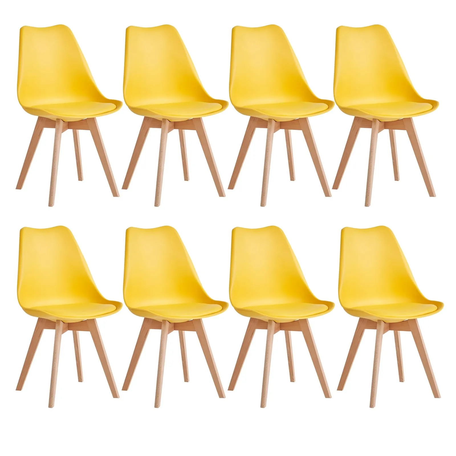 JZGORC Set di 8 Sedie da Pranzo Moderne, Cuscini Imbottiti e Gambe in Legno di Faggio - Giallo - immagine 1