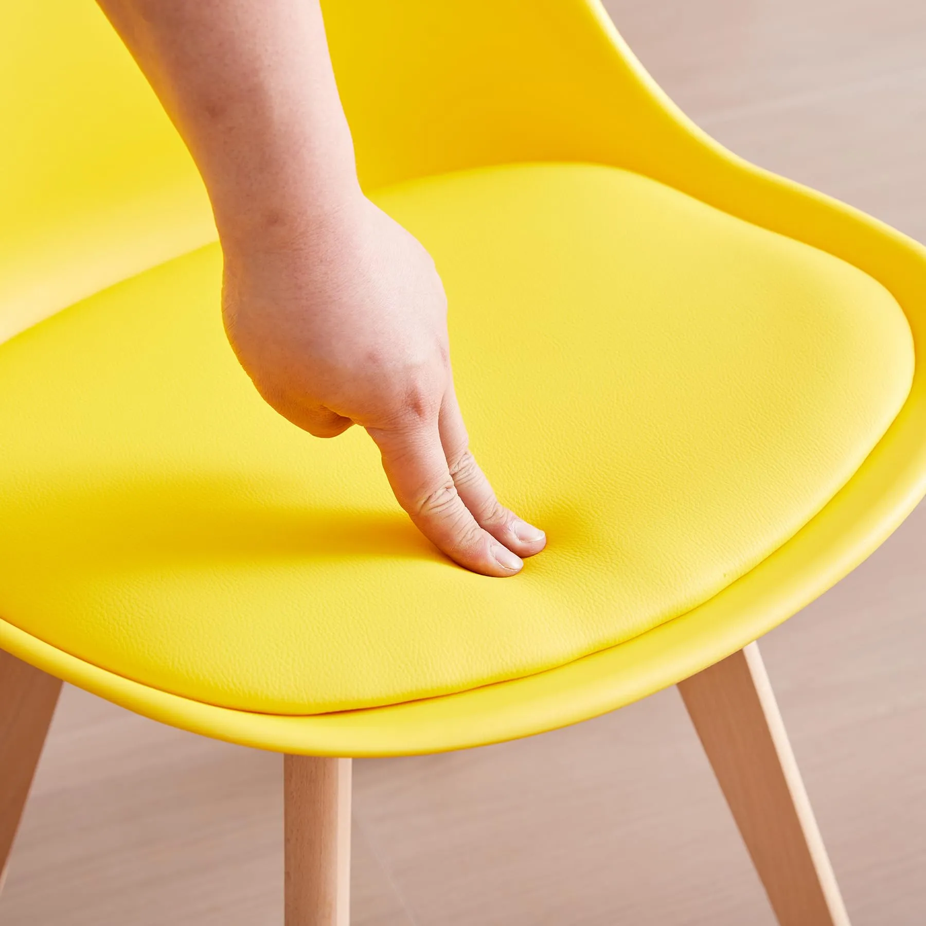 JZGORC Set di 8 Sedie da Pranzo Moderne, Cuscini Imbottiti e Gambe in Legno di Faggio - Giallo - immagine 6