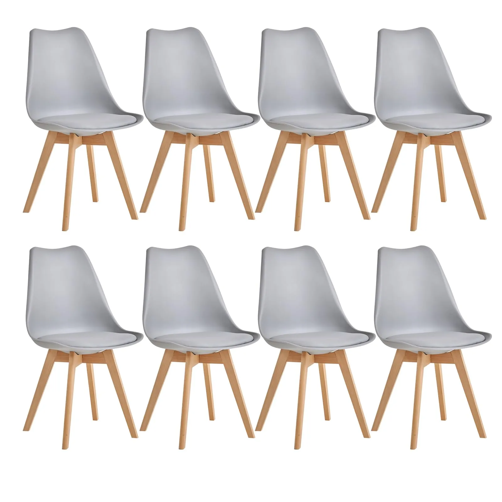 JZGORC Set di 8 Sedie da Sala da Pranzo e Cucina in Stile Nordico con Gambe in Faggio Massello, Grigio - immagine 1