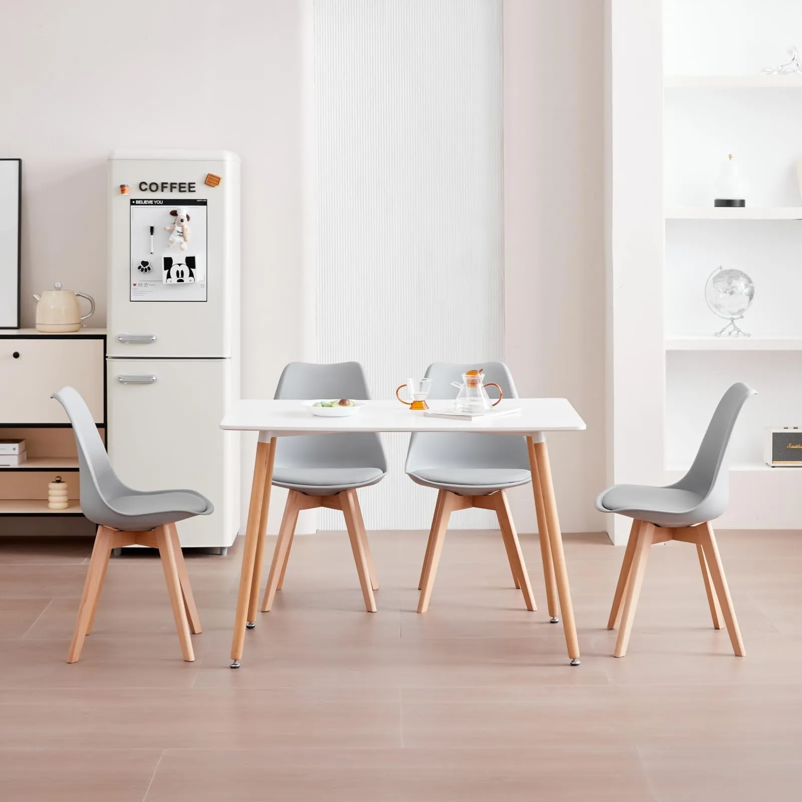 JZGORC Set di 8 Sedie da Sala da Pranzo e Cucina in Stile Nordico con Gambe in Faggio Massello, Grigio - immagine 6