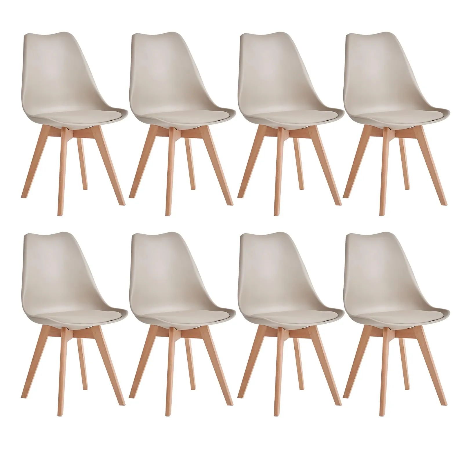 JZGORC Set di 8 Sedie da Pranzo Moderne con Cuscini Imbottiti e Gambe in Legno di Faggio, Cachi - immagine 1