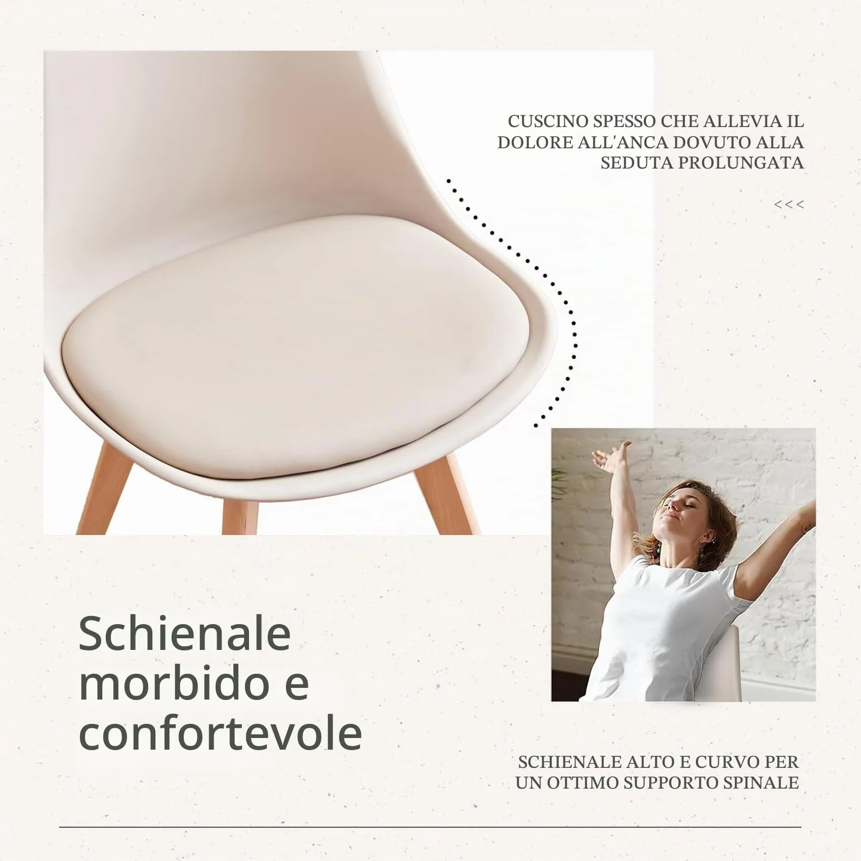 JZGORC Set di 8 Sedie da Pranzo Moderne con Cuscini Imbottiti e Gambe in Legno di Faggio, Cachi - immagine 5