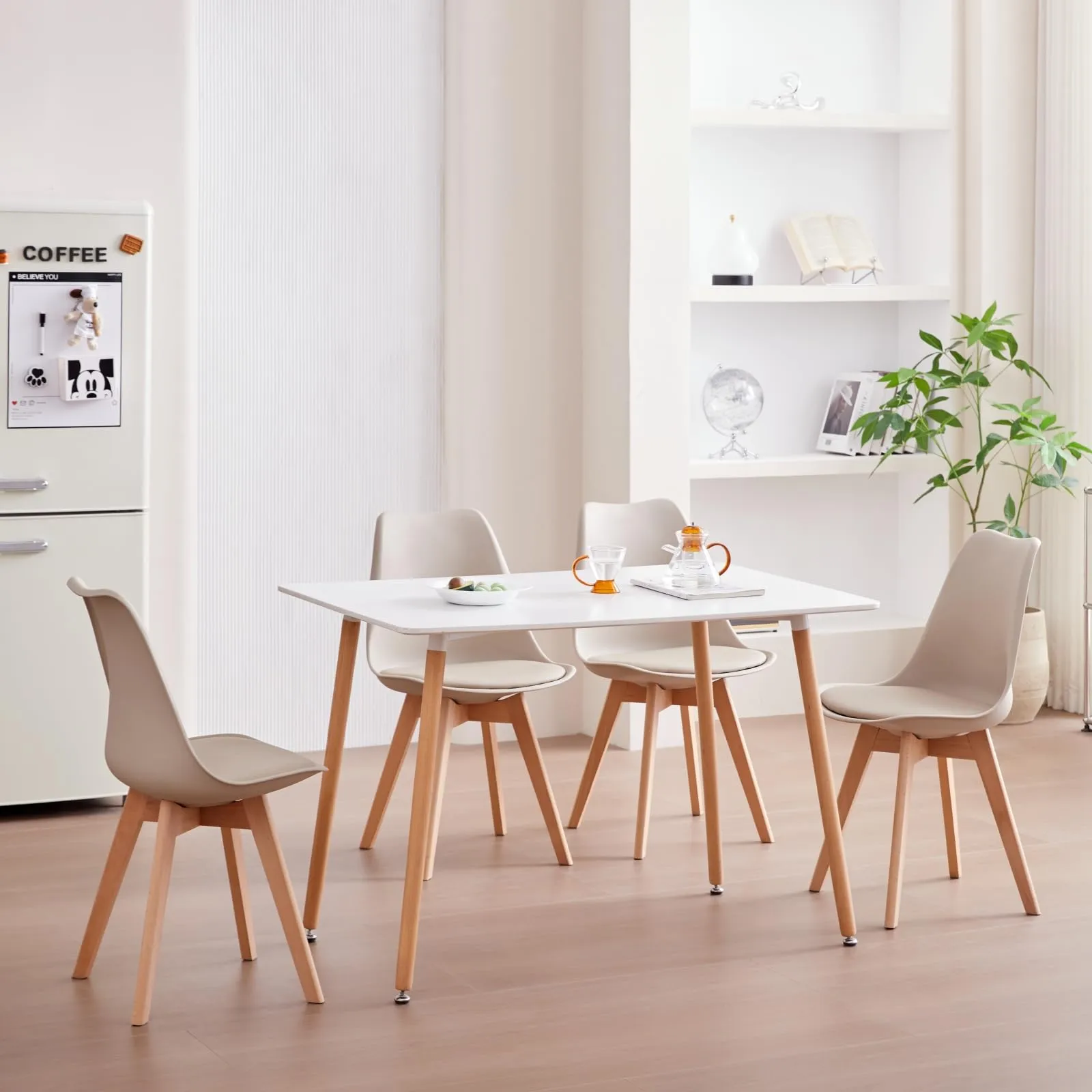 JZGORC Set di 8 Sedie da Pranzo Moderne con Cuscini Imbottiti e Gambe in Legno di Faggio, Cachi - immagine 8