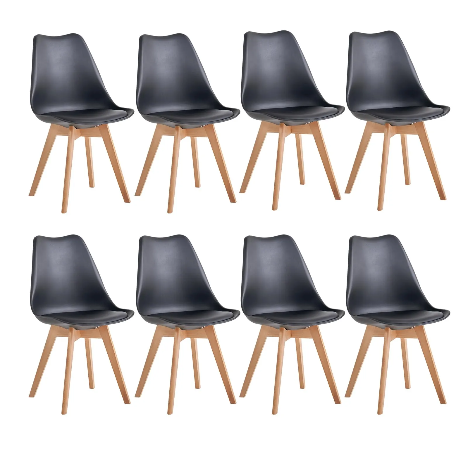 JZGORC Set di 8 Sedie da Sala da Pranzo e Cucina in Stile Nordico con Gambe in Faggio Massello, Nero - immagine 1