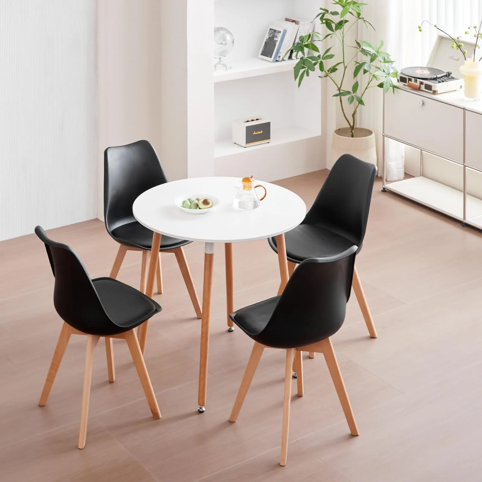 JZGORC Set di 8 Sedie da Sala da Pranzo e Cucina in Stile Nordico con Gambe in Faggio Massello, Nero - immagine 6
