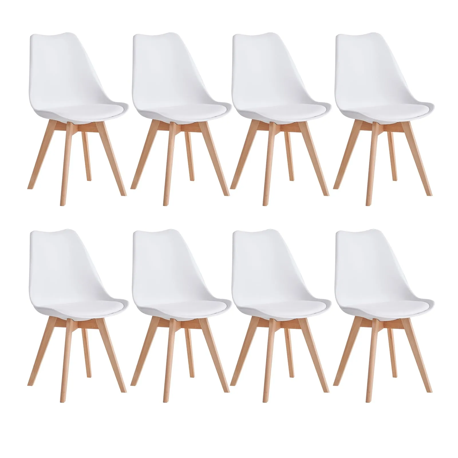 JZGORC Set di 8 Sedie da Sala da Pranzo e Cucina in Stile Nordico con Gambe in Faggio Massello, Bianco - immagine 1