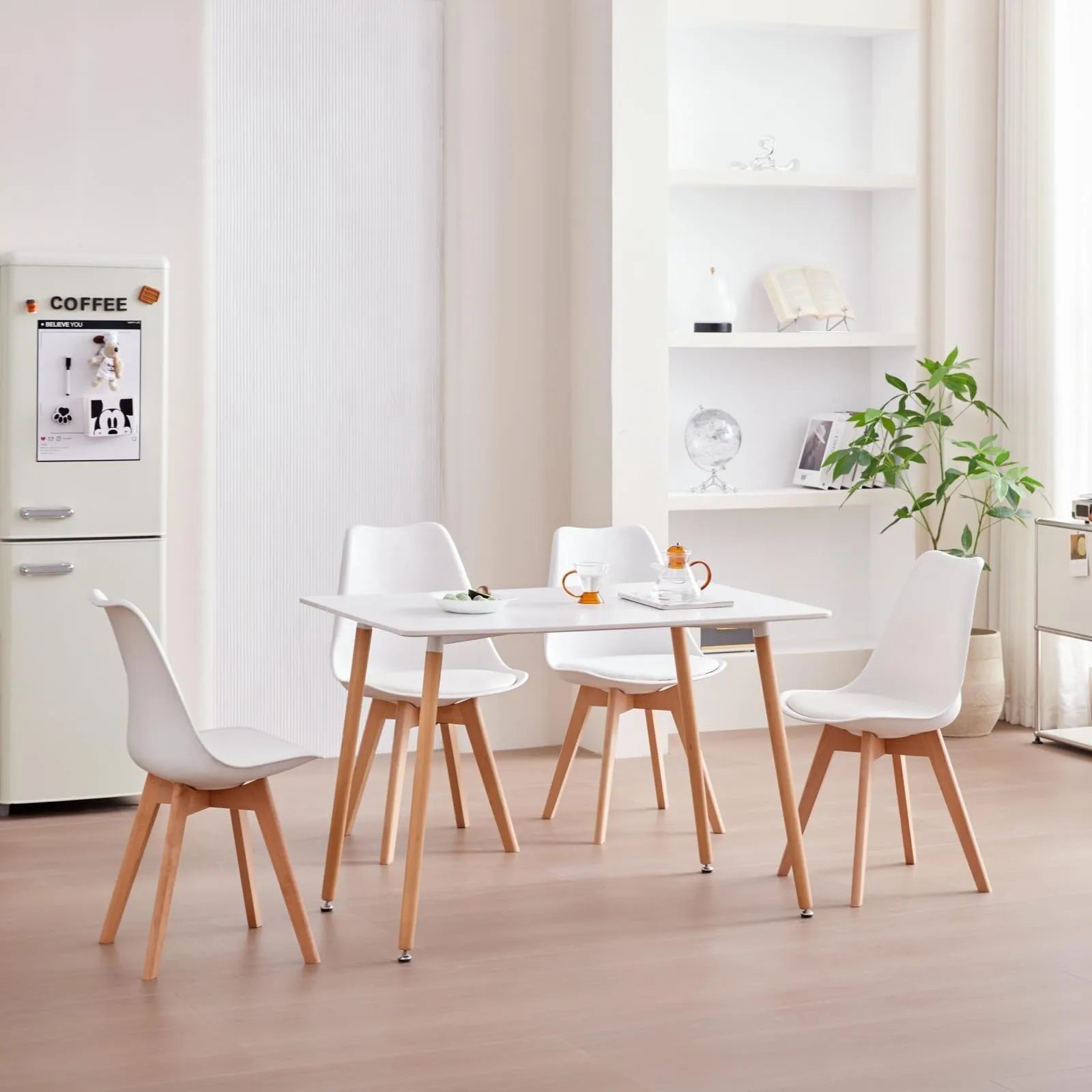 JZGORC Set di 8 Sedie da Sala da Pranzo e Cucina in Stile Nordico con Gambe in Faggio Massello, Bianco - immagine 2