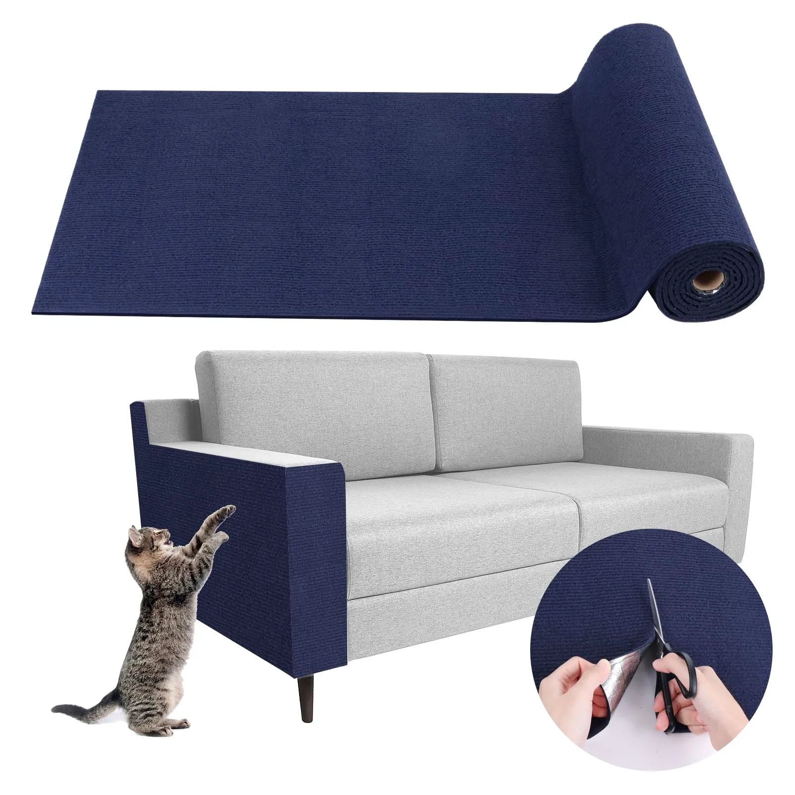 LSGCQ Tappeto Tiragraffi Adesivo per Gatti Protezione Divano, Blu Scuro, 40×300cm - immagine 1