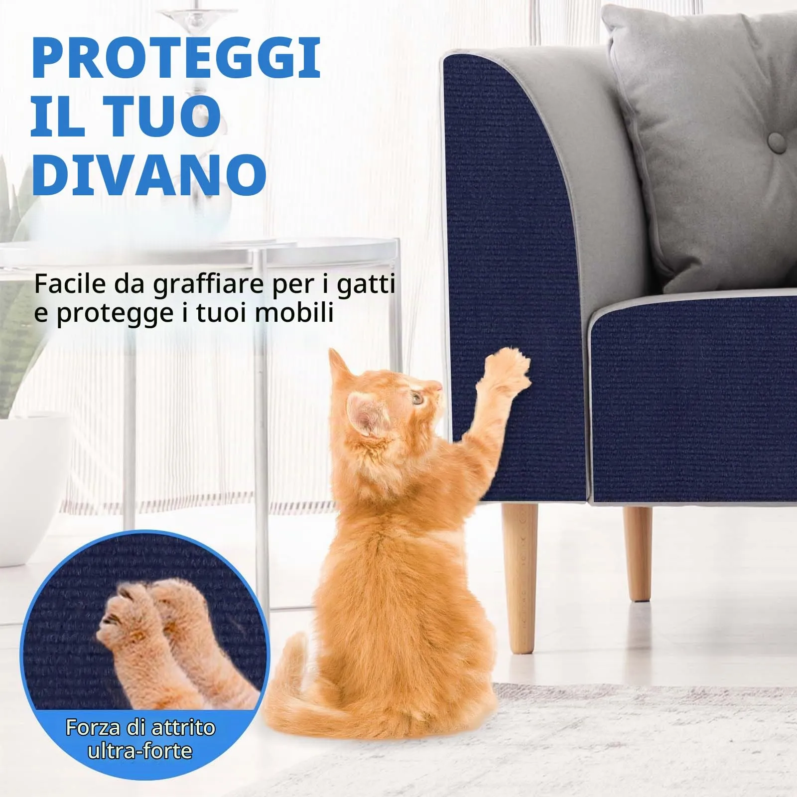 LSGCQ Tappeto Tiragraffi Adesivo per Gatti Protezione Divano, Blu Scuro, 40×300cm - immagine 2