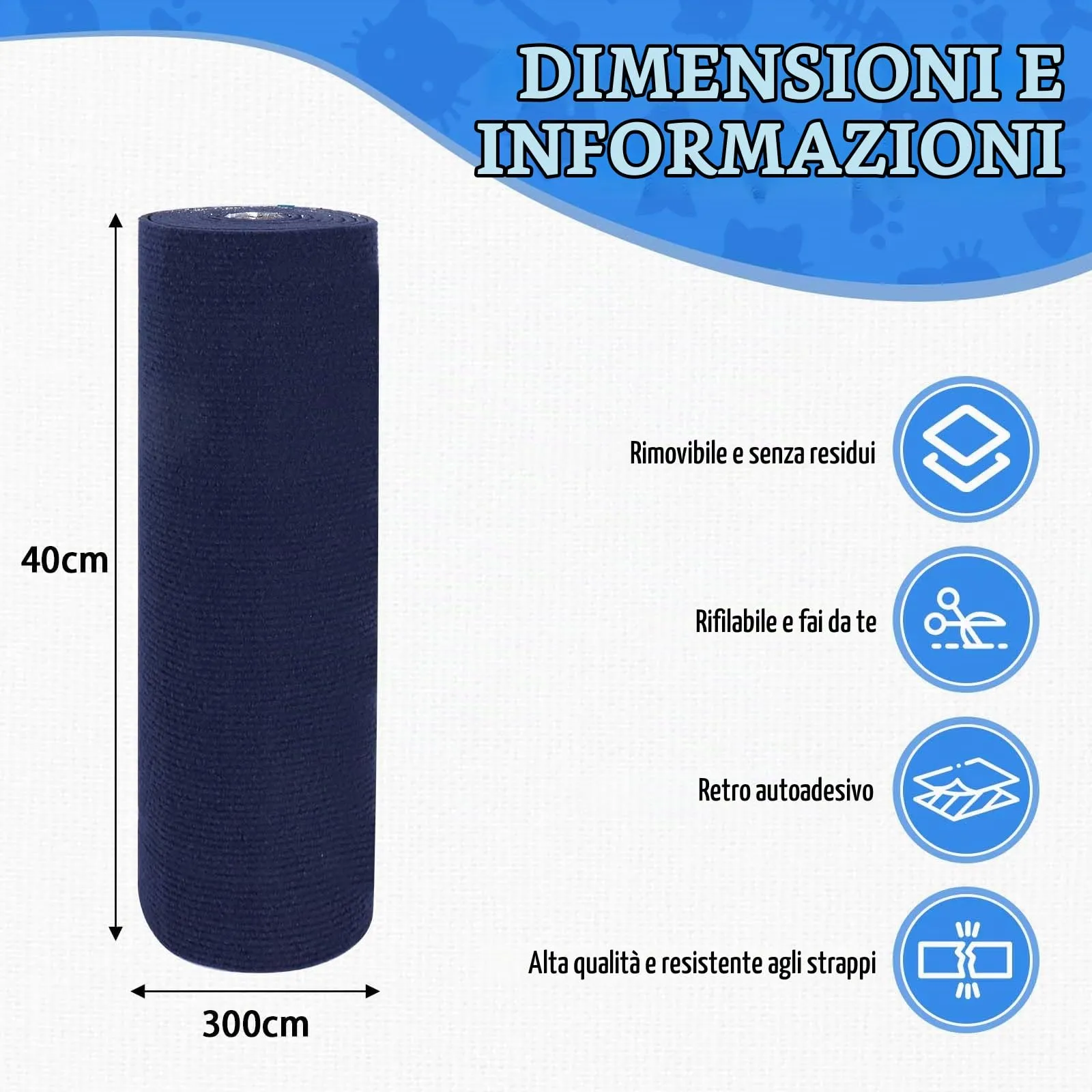 LSGCQ Tappeto Tiragraffi Adesivo per Gatti Protezione Divano, Blu Scuro, 40×300cm - immagine 5