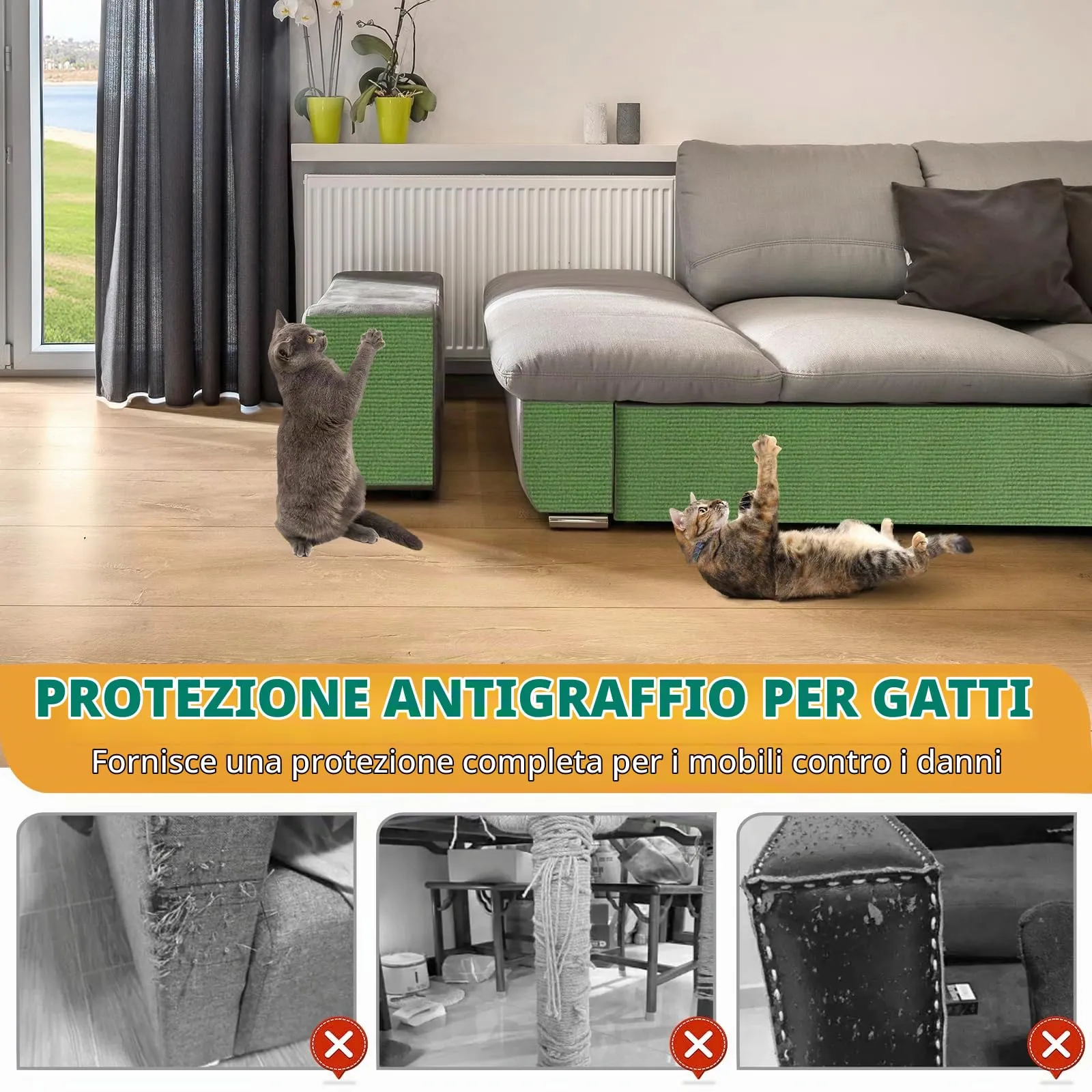 LSGCQ Tappeto Tiragraffi Adesivo Protezione Divano per Gatti, Feltro, Verde Frutta, 40×300cm - immagine 6