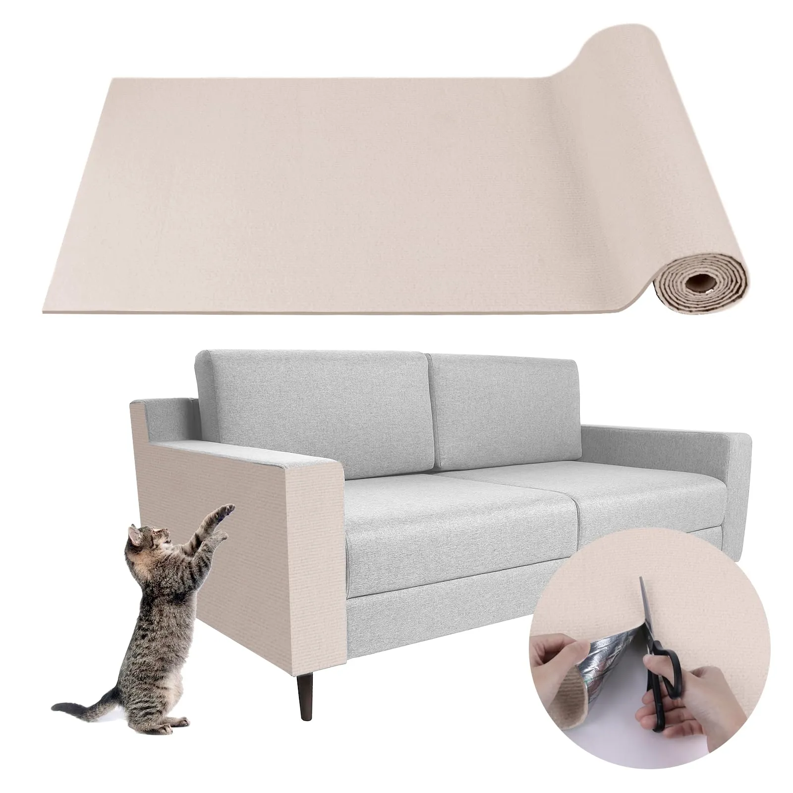 LSGCQ Tappeto Tiragraffi Autoadesivo per Gatti Protezione Divano in Feltro, Beige, 40×300cm - immagine 1