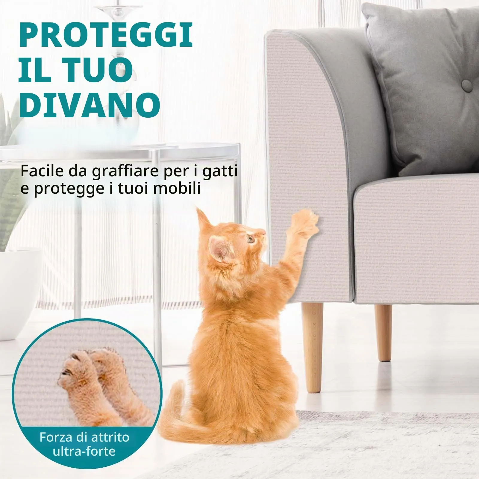 LSGCQ Tappeto Tiragraffi Autoadesivo per Gatti Protezione Divano in Feltro, Beige, 40×300cm - immagine 2
