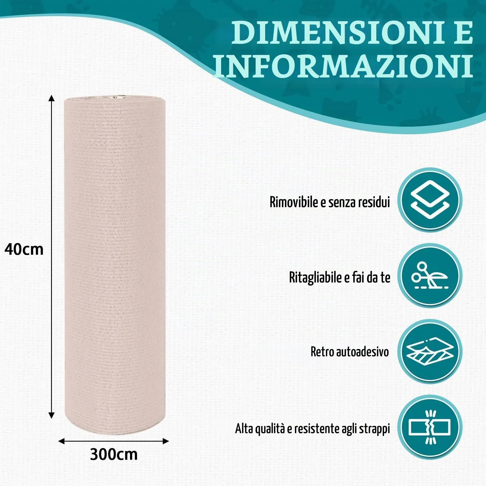 LSGCQ Tappeto Tiragraffi Autoadesivo per Gatti Protezione Divano in Feltro, Beige, 40×300cm - immagine 5