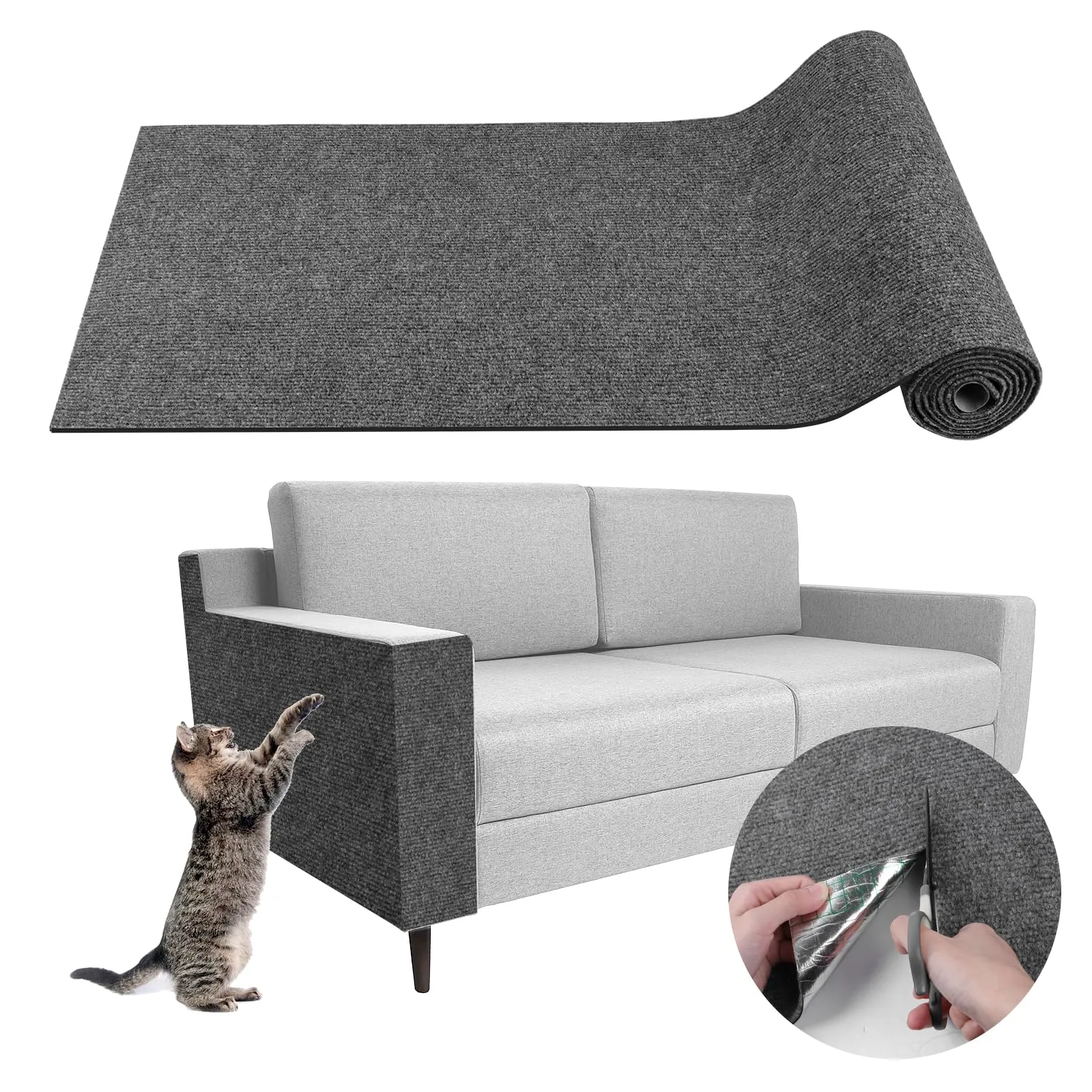 LSGCQ Tappeto Tiragraffi Adesivo Protezione Divano per Gatti, Grigio Scuro, 40×300cm - immagine 1