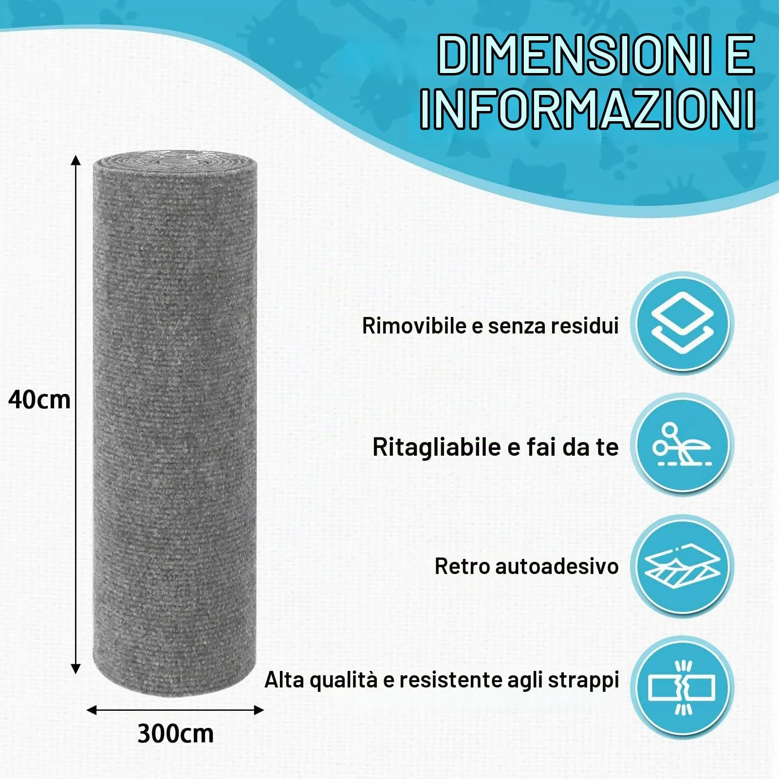 LSGCQ Tappeto Tiragraffi Autoadesivo per Gatti Protezione Divano (Grigio Chiaro, 40×300cm) - immagine 5