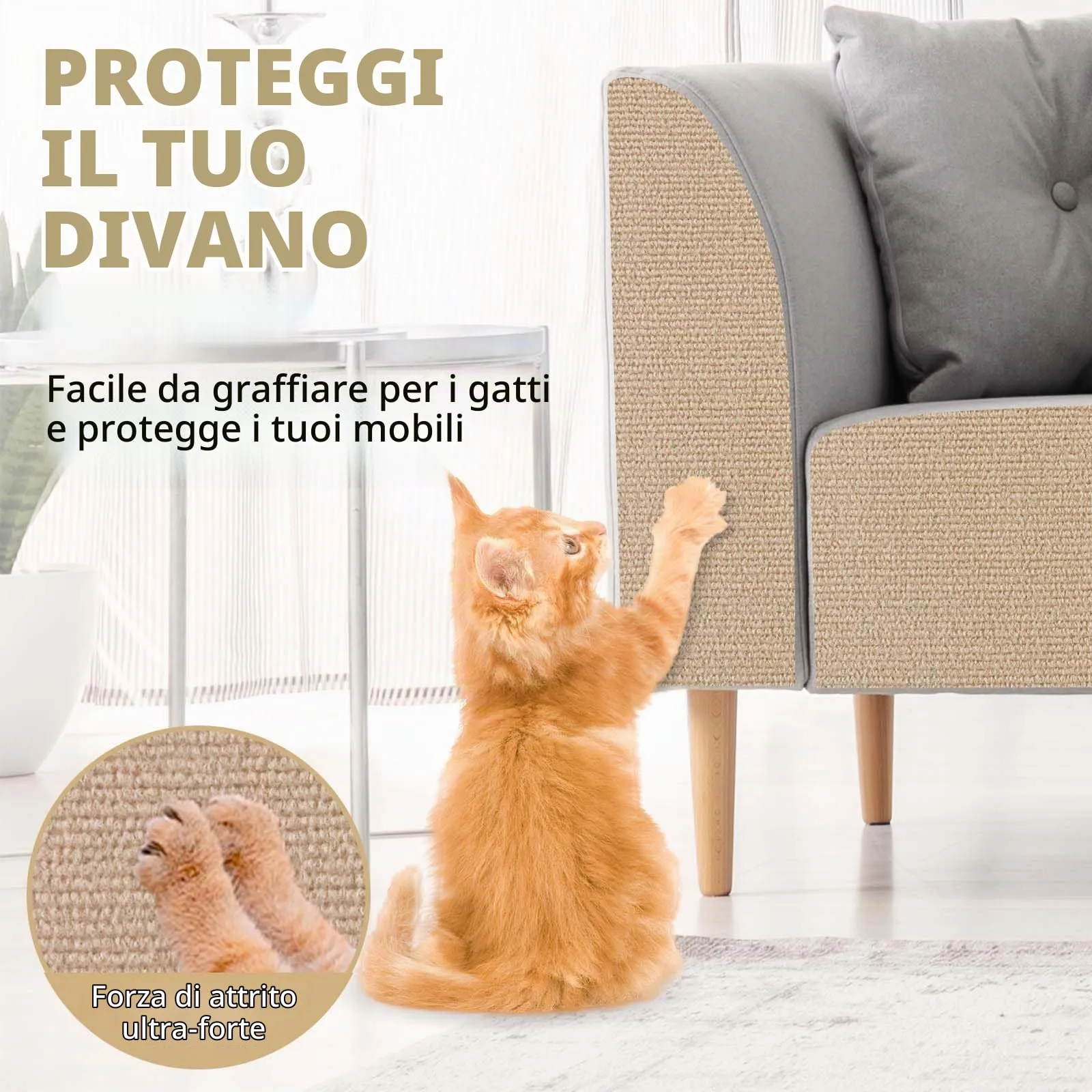 LSGCQ Tappeto Tiragraffi Adesivo Protezione Divano per Gatti, Cachi, 40×300cm - immagine 2