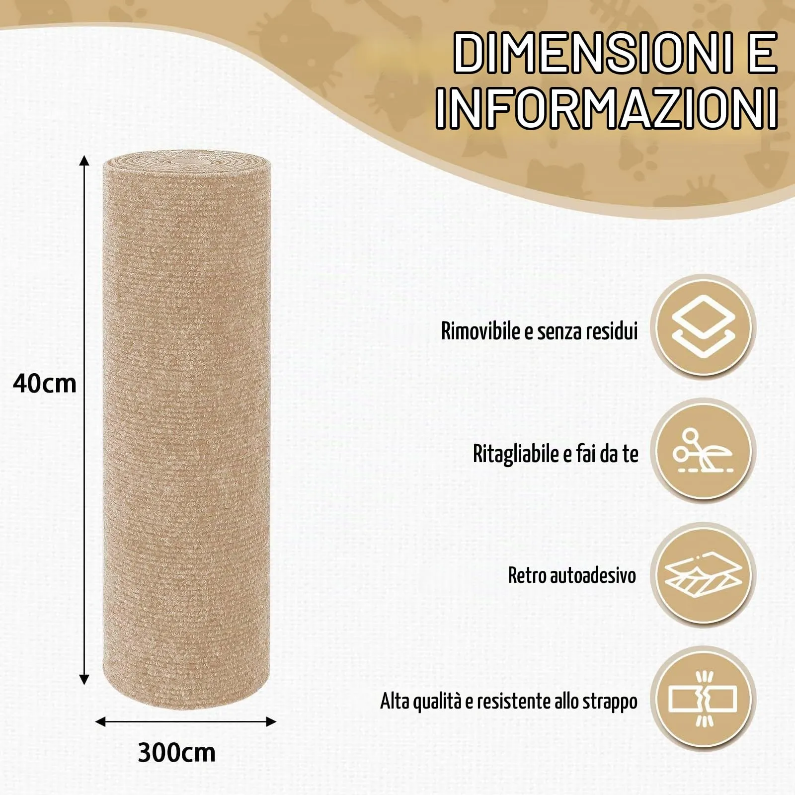LSGCQ Tappeto Tiragraffi Adesivo Protezione Divano per Gatti, Cachi, 40×300cm - immagine 5
