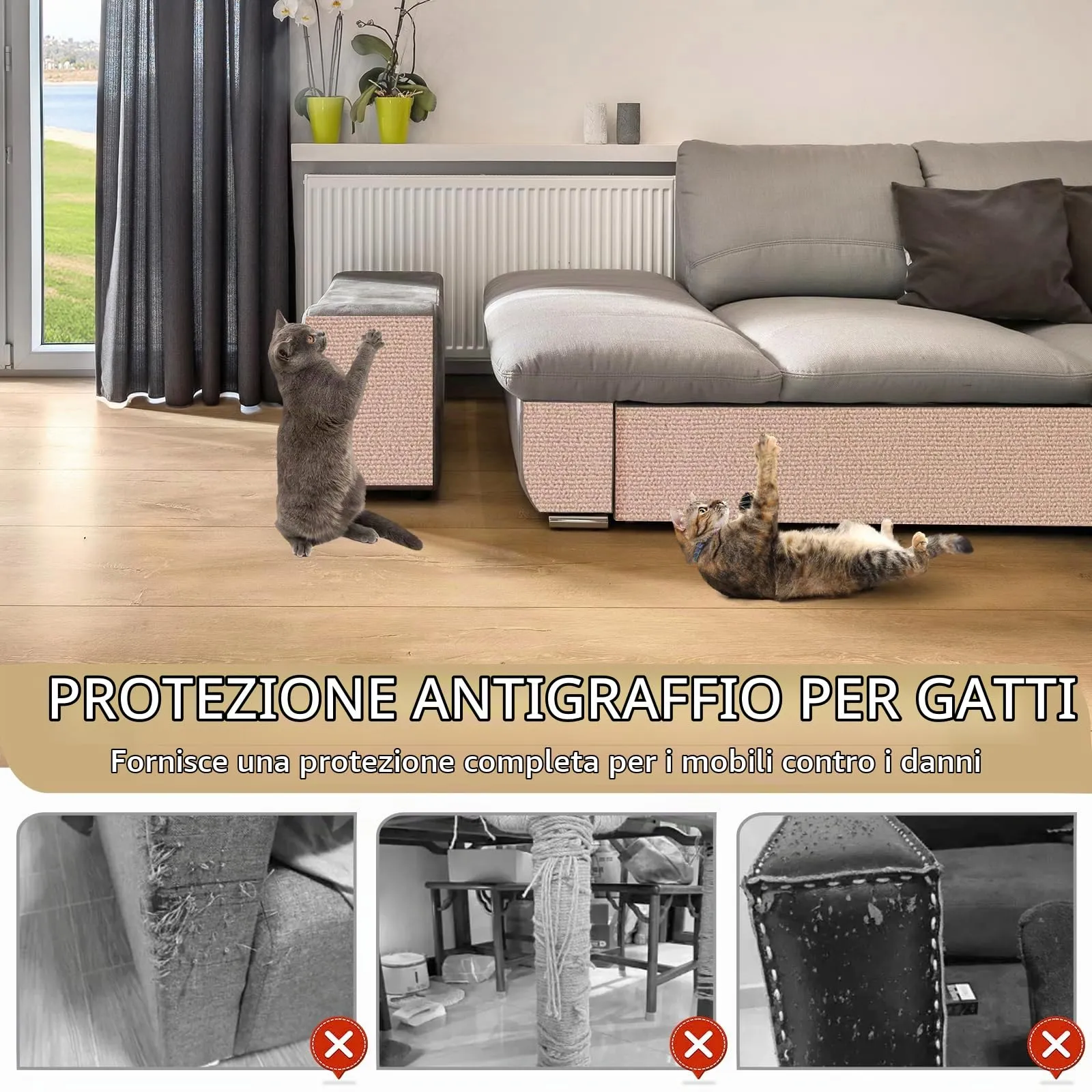 LSGCQ Tappeto Tiragraffi Adesivo Protezione Divano per Gatti, Cachi, 40×300cm - immagine 6