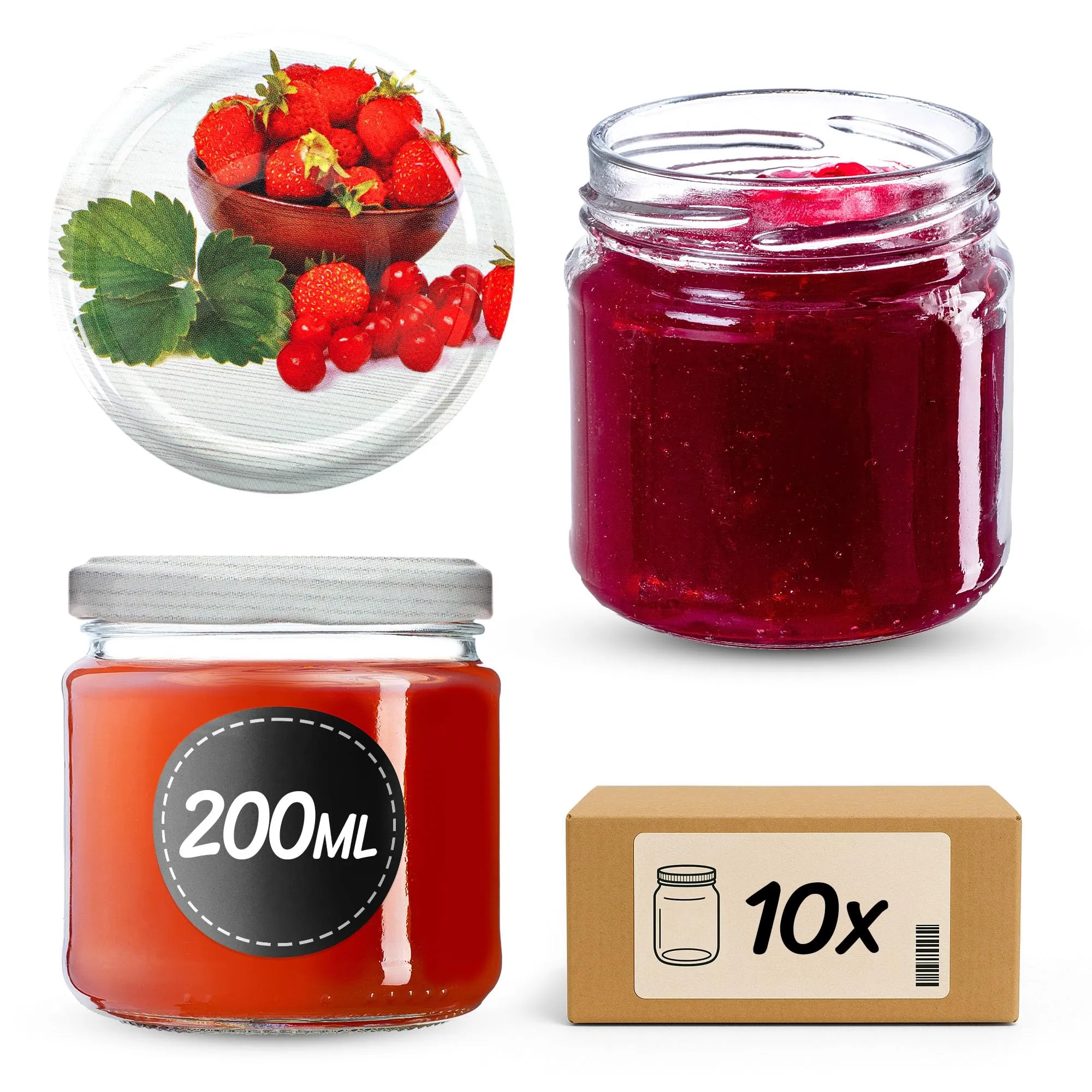 KADAX Set di 10 barattoli in vetro 200ml Ø66 con tappo a vite ermetico - immagine 1
