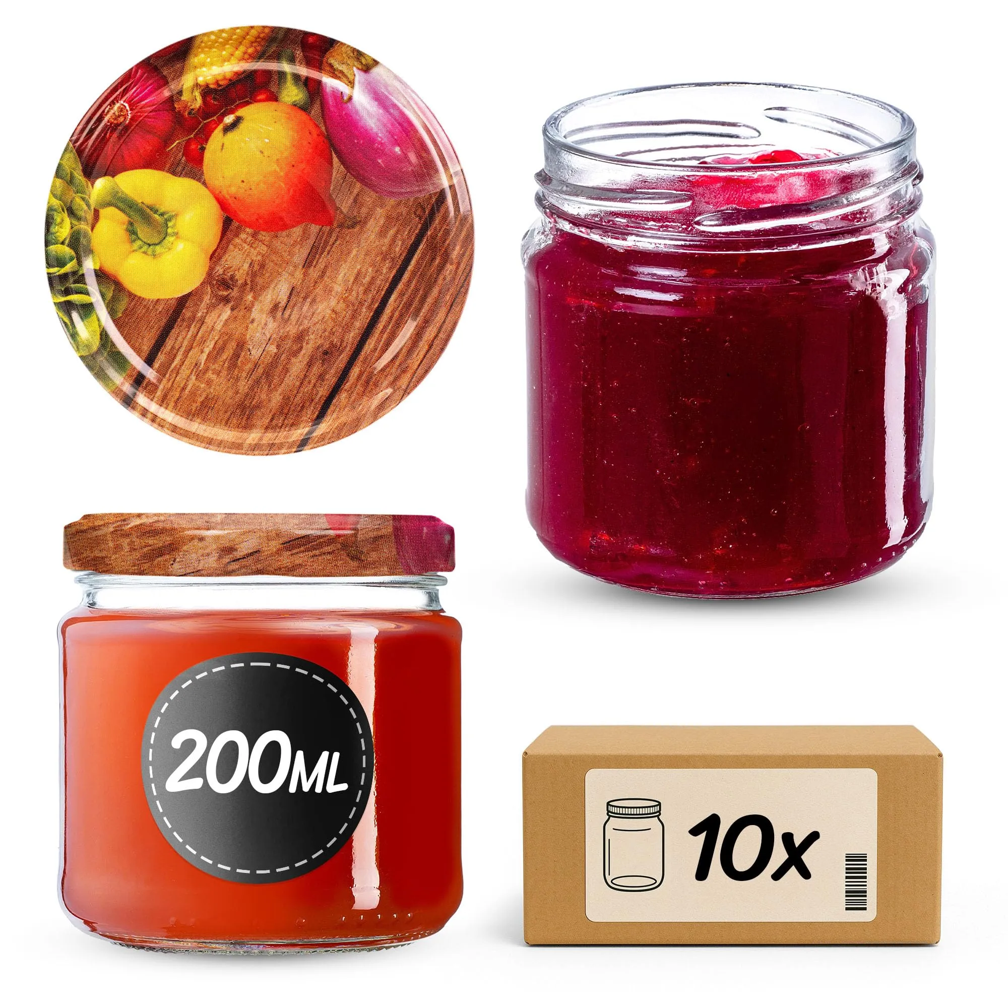 KADAX Set di 10 barattoli in vetro 200ml Ø66 con tappo a vite ermetico - immagine 1