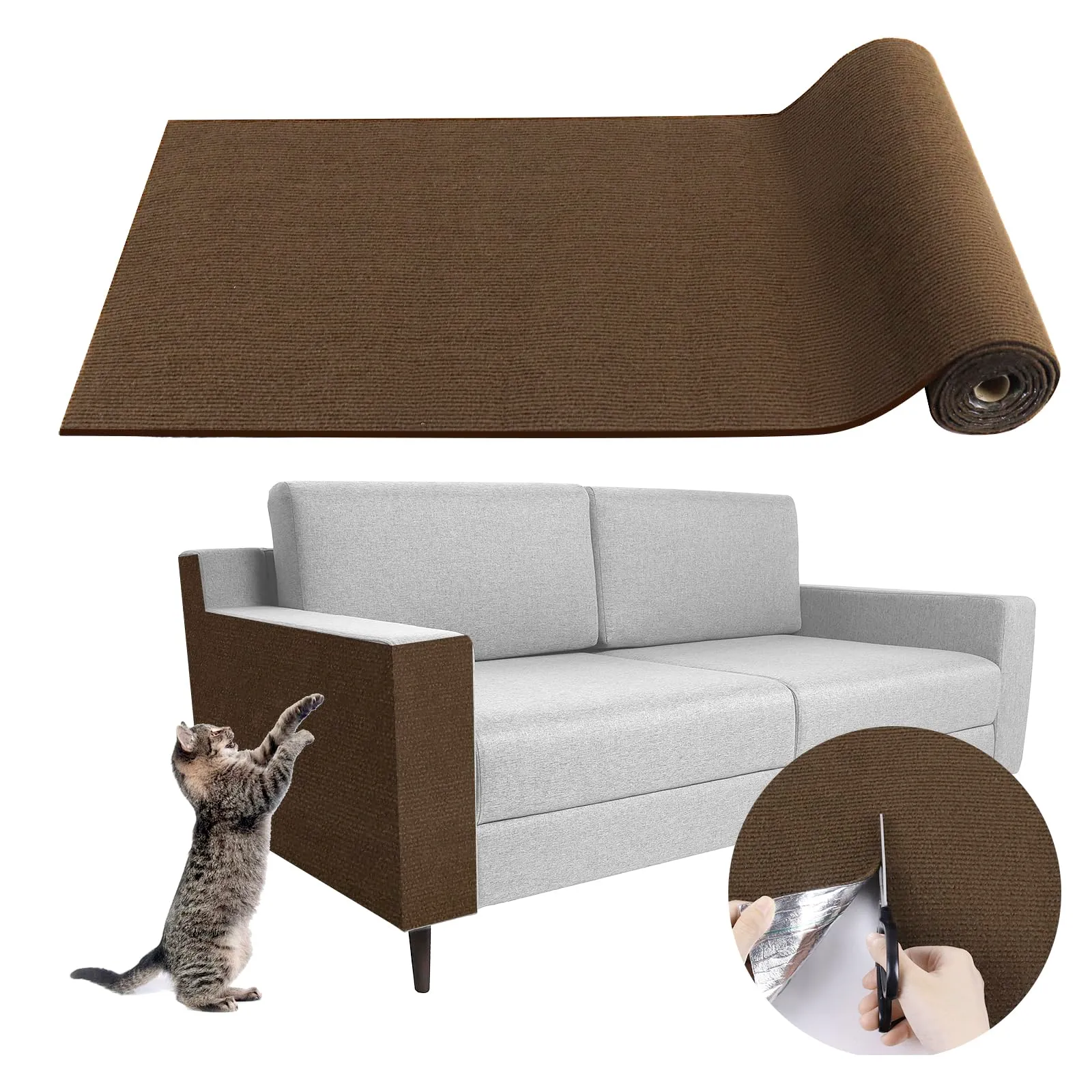 LSGCQ Tappeto Tiragraffi Adesivo Protezione Divano per Gatti, Marrone, 40×300cm - immagine 1
