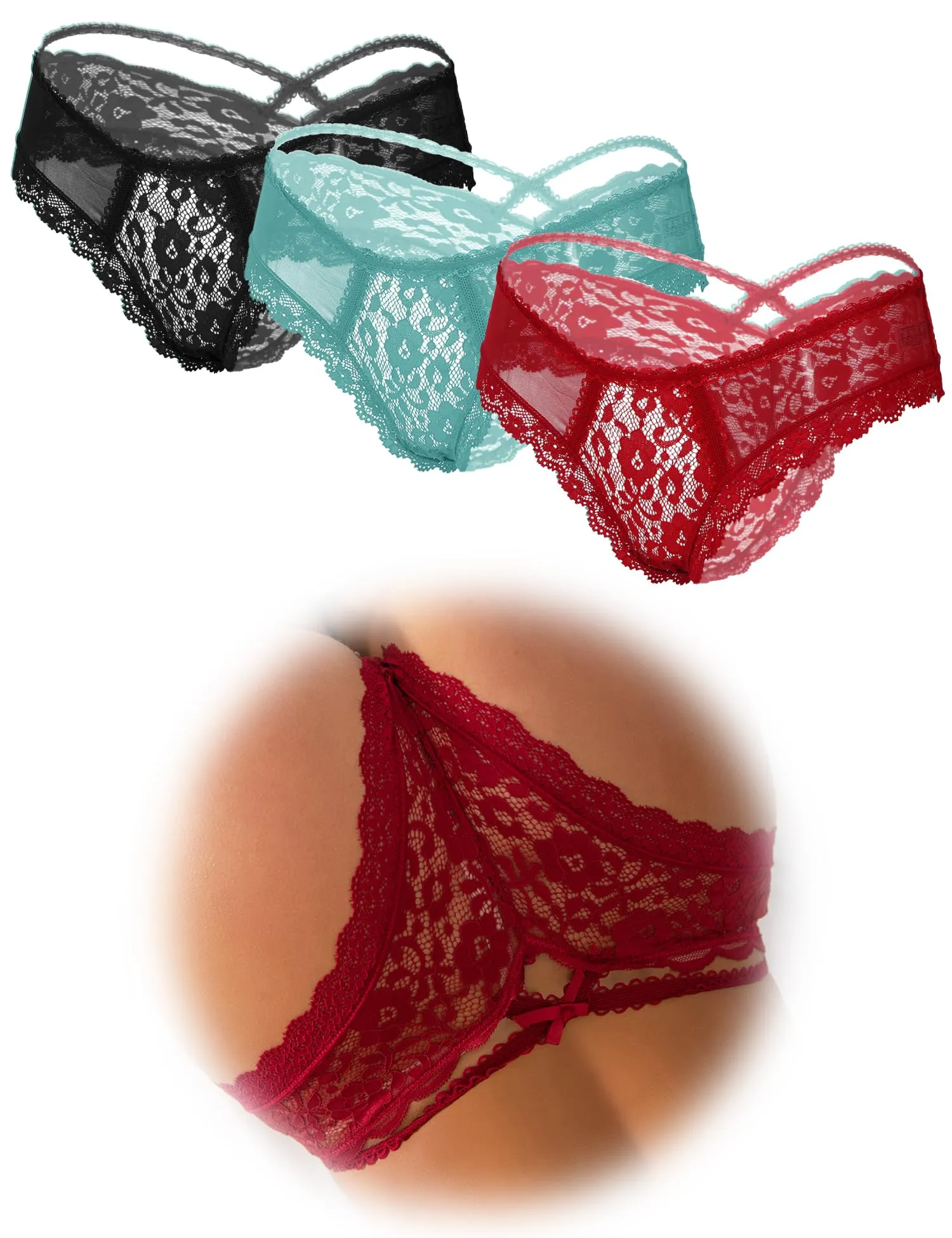 ohmydear Perizoma Donna in Pizzo Vita Bassa, 3 Pezzi, Modello Tanga Slip - immagine 1