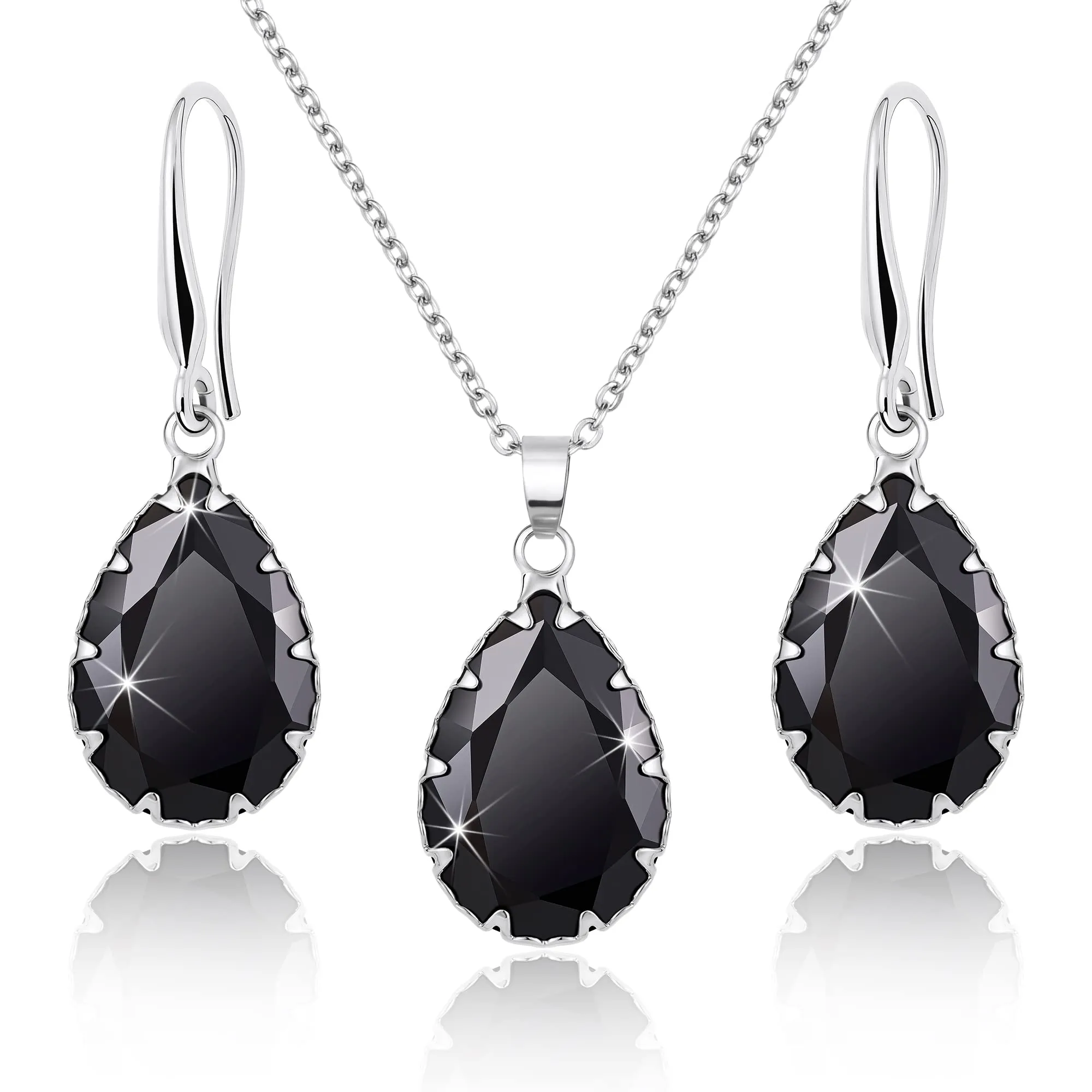 Linawe Set di Gioielli Nero per Donna, Collana a Catena con Ciondolo e Orecchini Pendenti in Argento - immagine 1