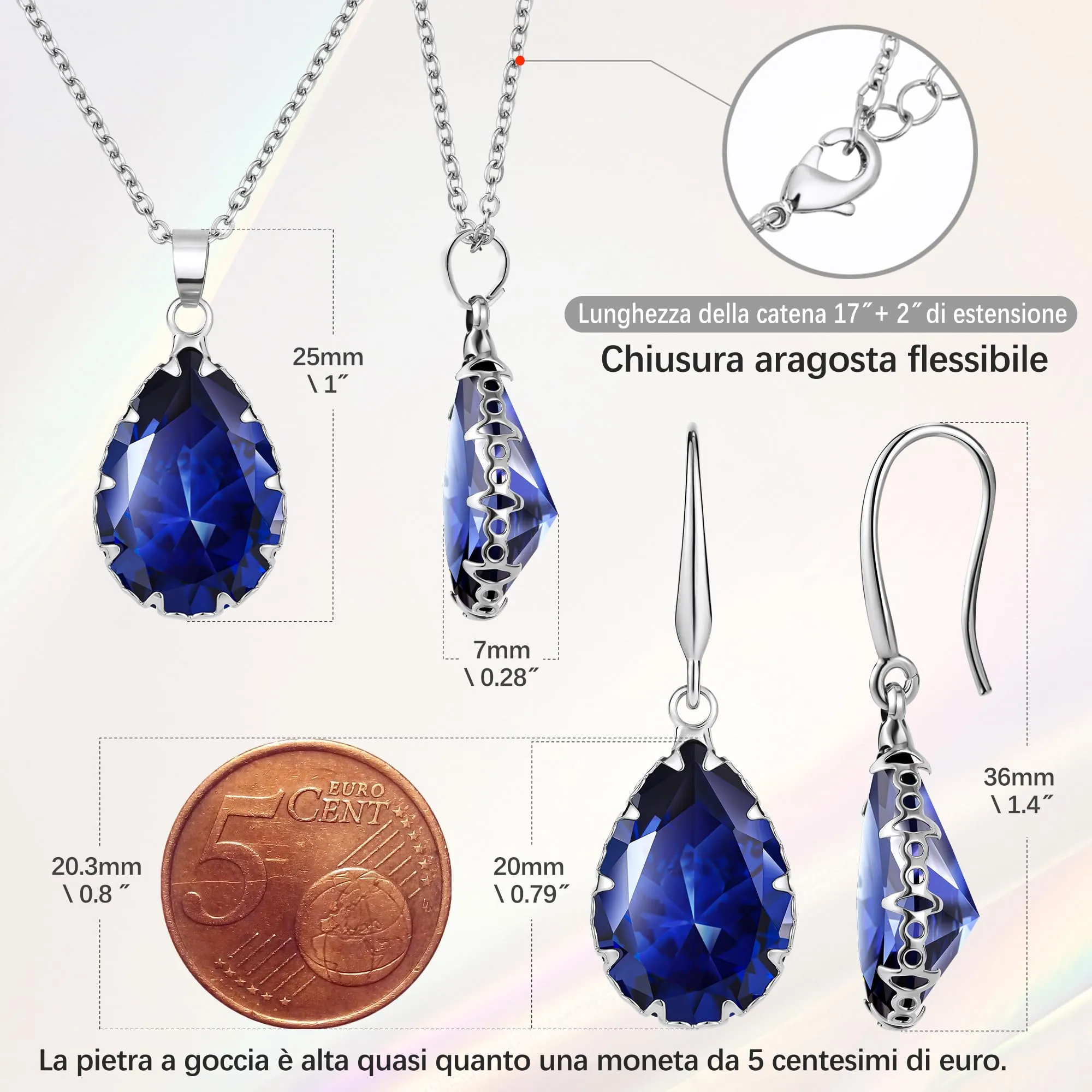 Linawe Set di Gioielli in Zaffiro con Collana e Orecchini Pendenti in Argento - immagine 4
