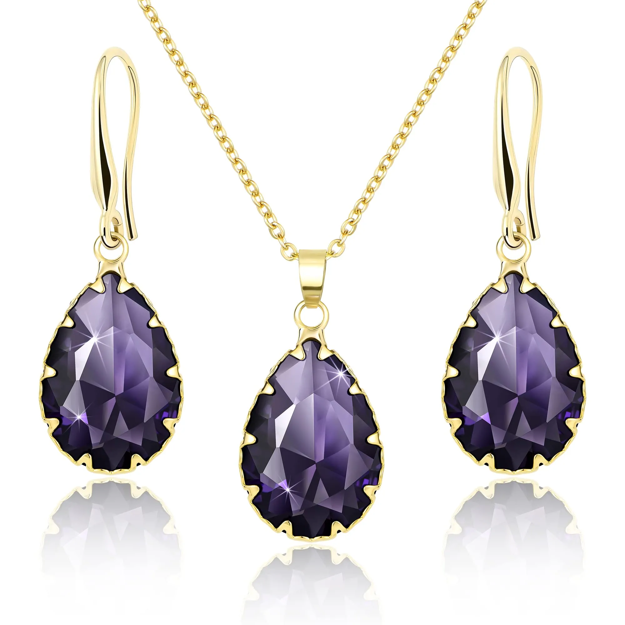 Linawe Set di Gioielli Viola con Collana e Orecchini in Oro e Ametista - immagine 1