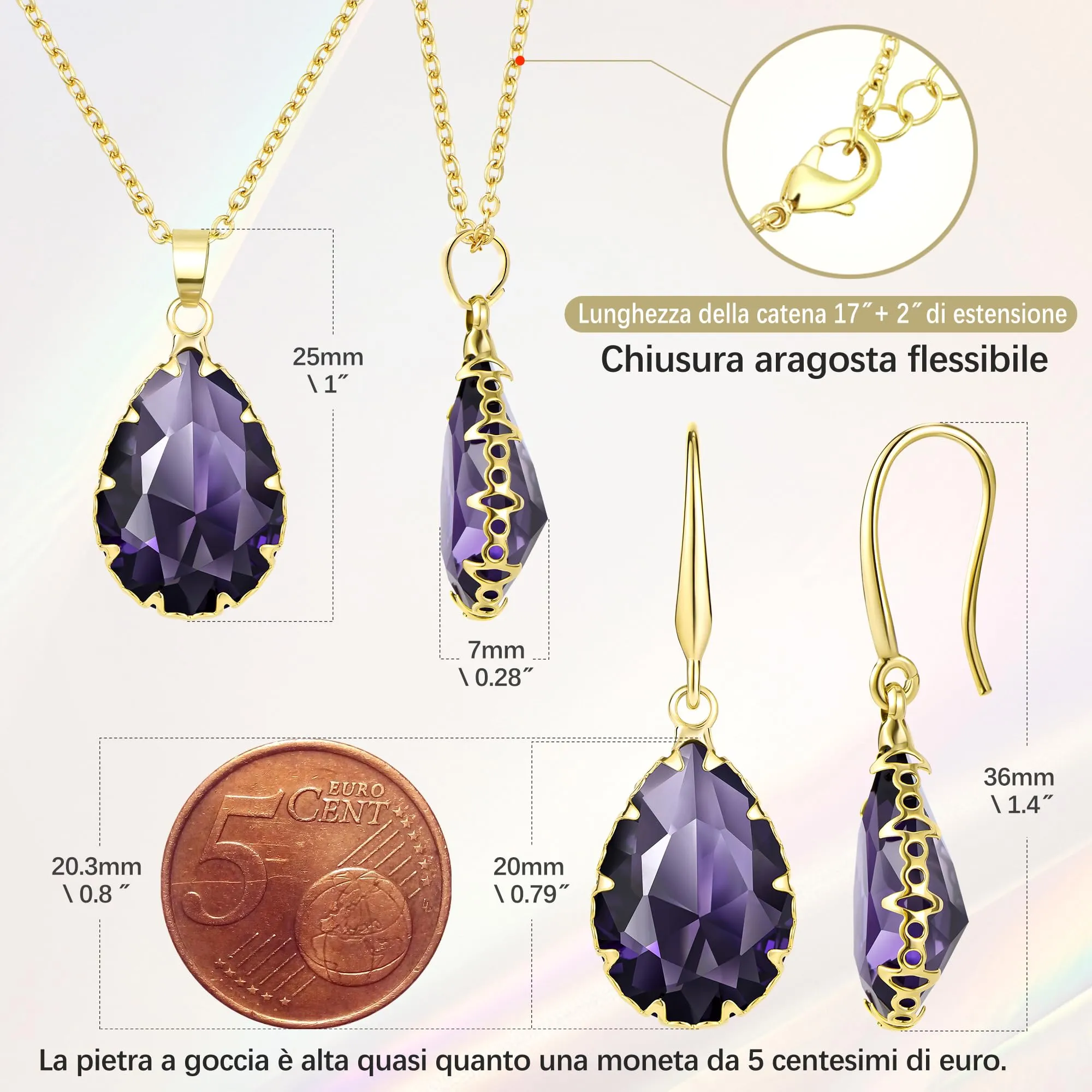 Linawe Set di Gioielli Viola con Collana e Orecchini in Oro e Ametista - immagine 4