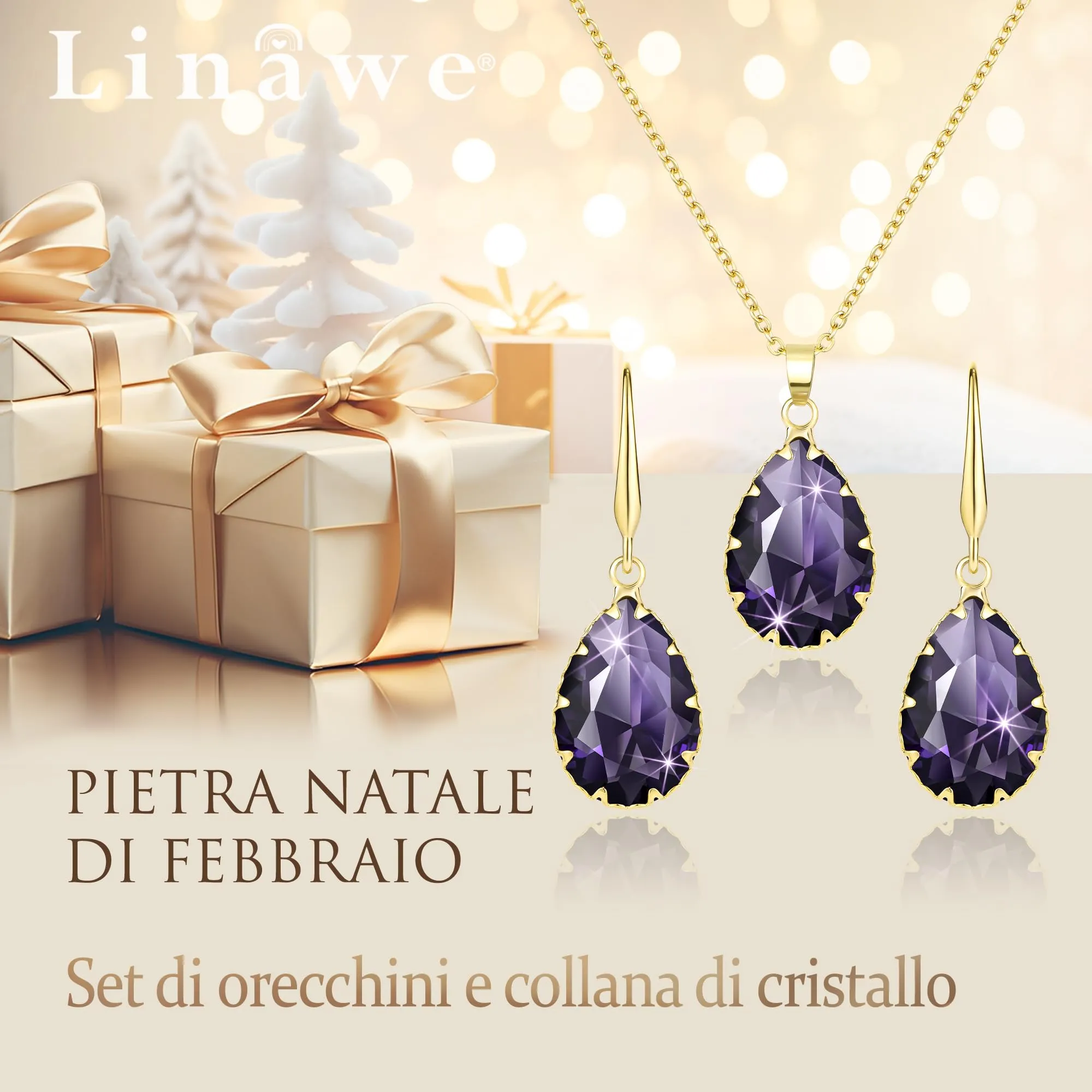 Linawe Set di Gioielli Viola con Collana e Orecchini in Oro e Ametista - immagine 5