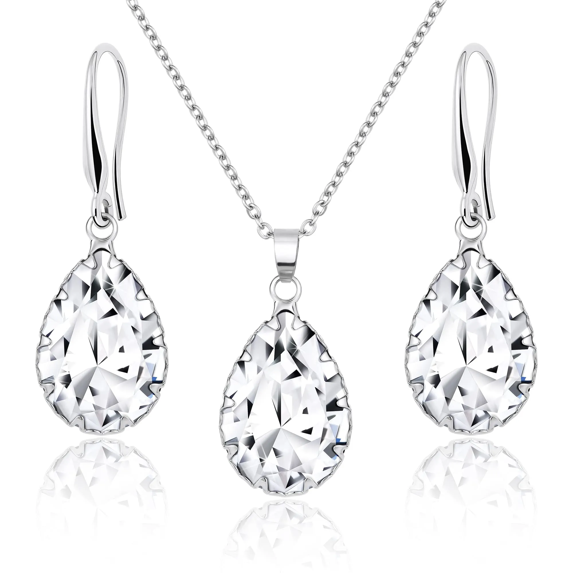Linawe Set di Gioielli con Collana e Orecchini Pendenti in Argento e Cristallo - immagine 1