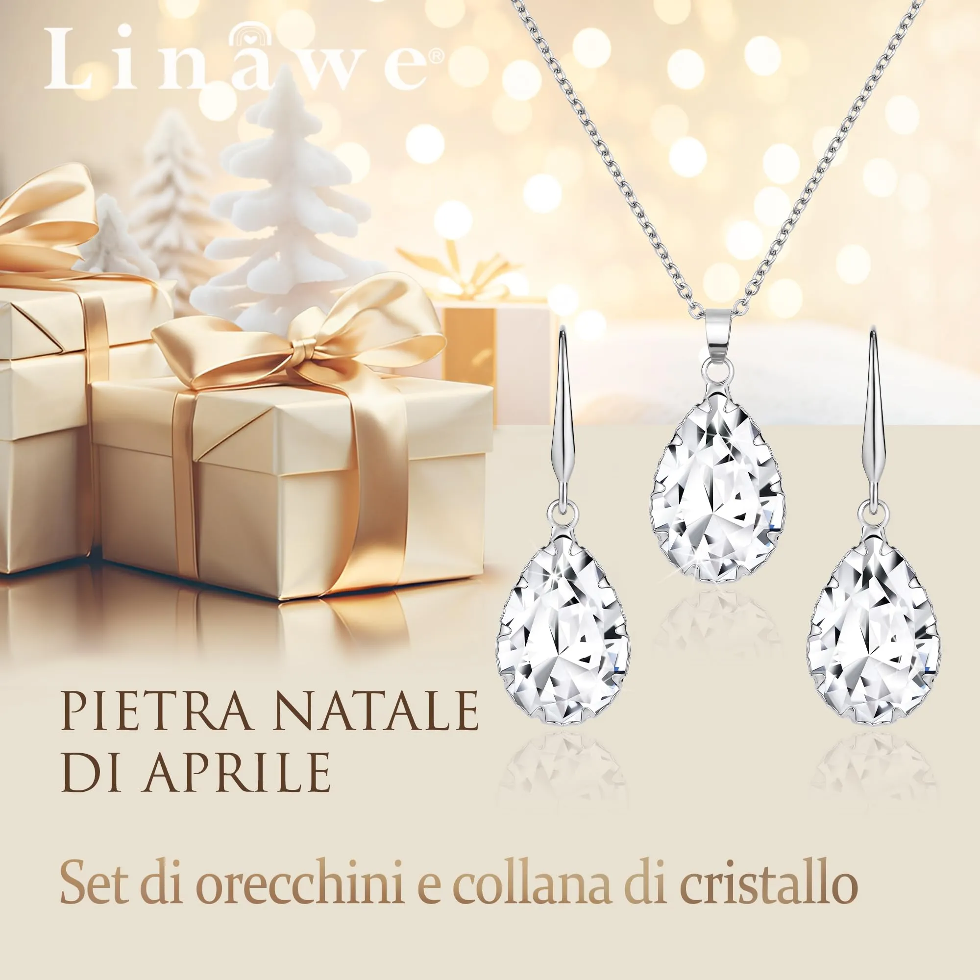 Linawe Set di Gioielli con Collana e Orecchini Pendenti in Argento e Cristallo - immagine 5