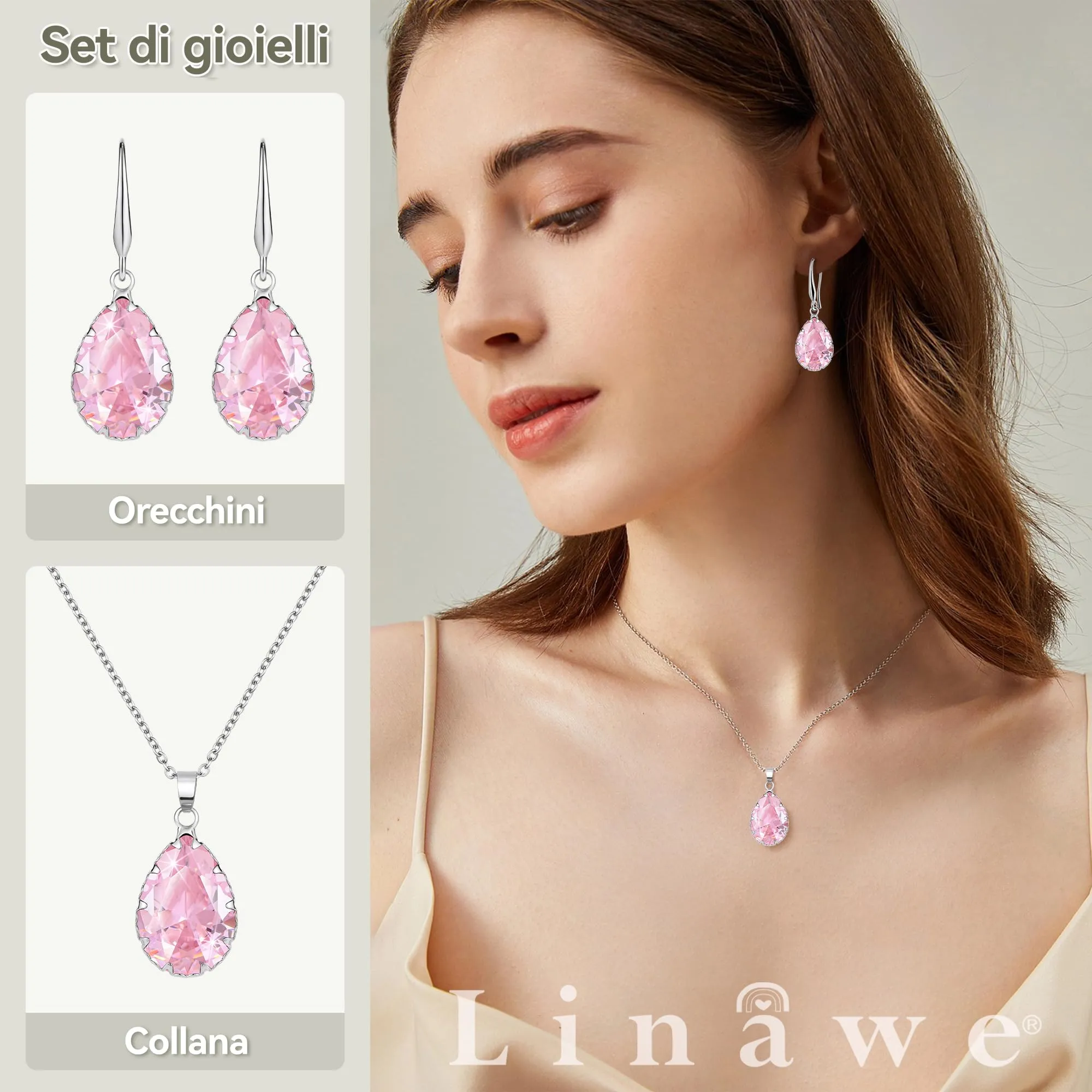 Linawe Set di gioielli in argento e rosa con collana e orecchini - immagine 2