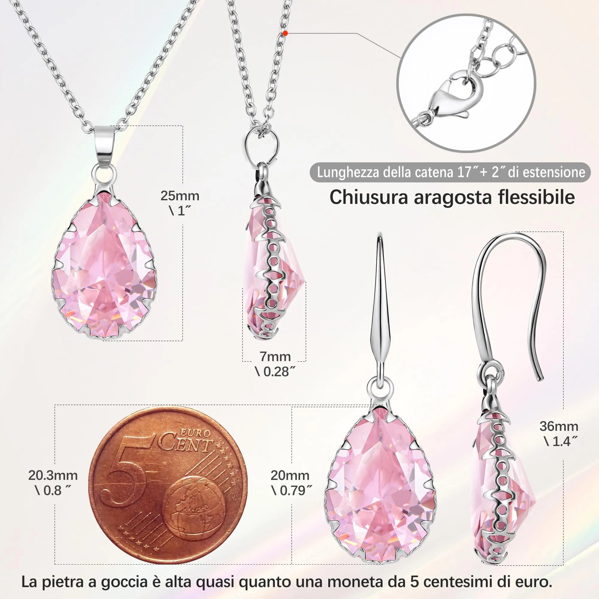 Linawe Set di gioielli in argento e rosa con collana e orecchini - immagine 4