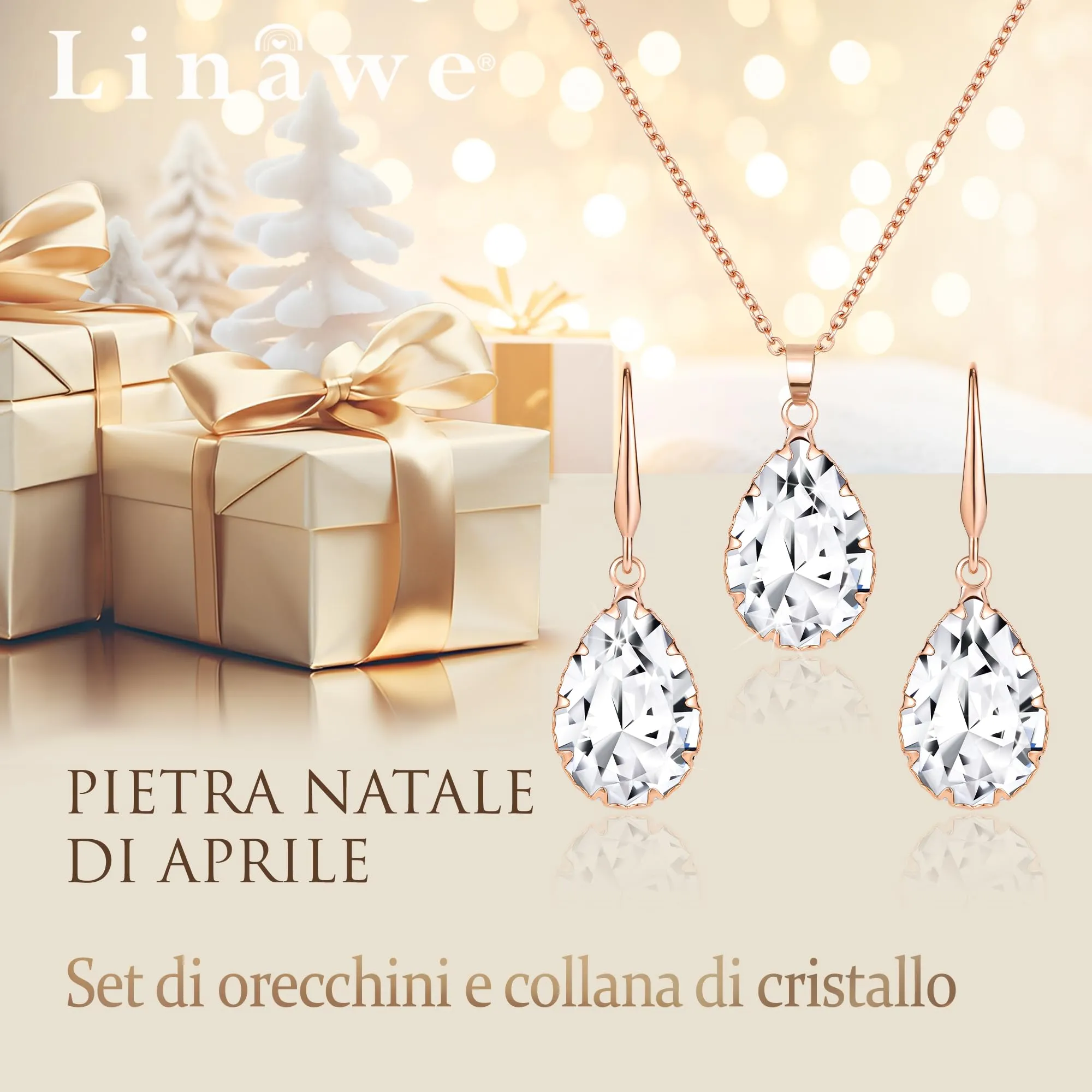 Linawe Set di gioielli in oro rosa per donna con collana, ciondolo e orecchini - immagine 5