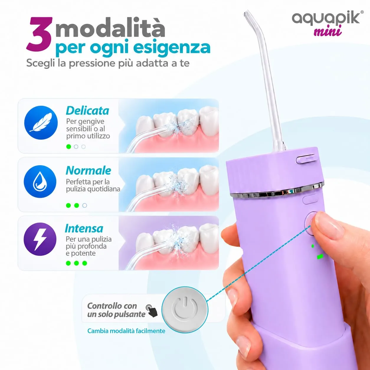 Boston Tech Aquapik Mini Idropulsore Dentale Portatile, Serbatoio Telescopico 200 ml, USB-C, 3 Modalità, IPX8 - immagine 5