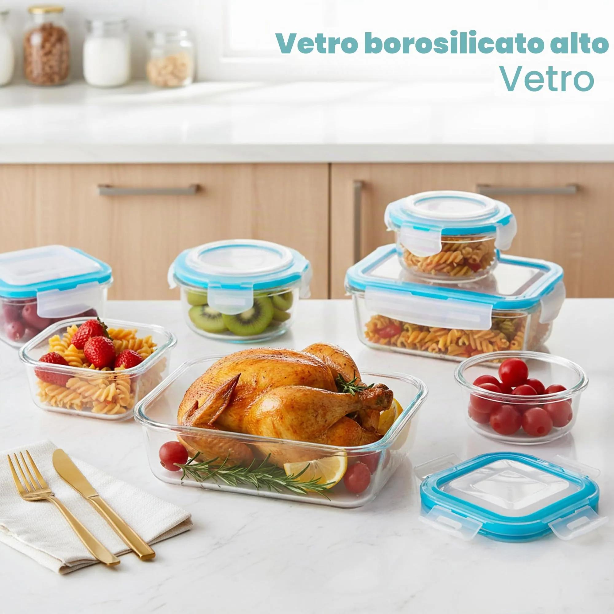 KICHLY Set di contenitori in vetro per alimenti, 18 pezzi (9 contenitori e 9 coperchi), Senza BPA - immagine 2