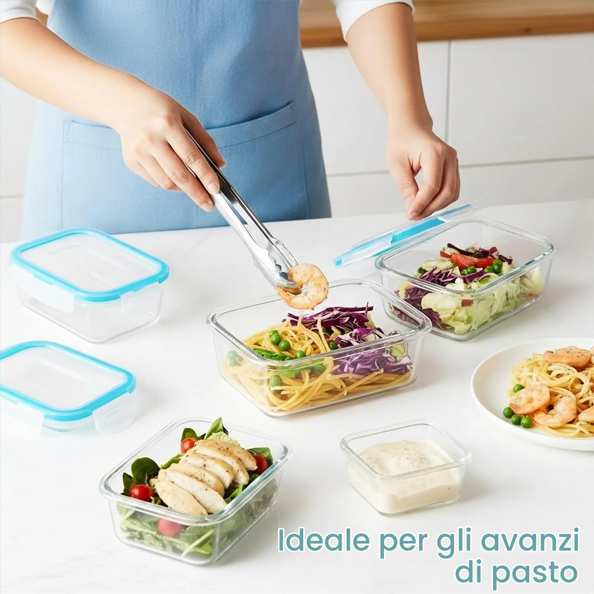 KICHLY Set di contenitori in vetro per alimenti, 18 pezzi (9 contenitori e 9 coperchi), Senza BPA - immagine 4