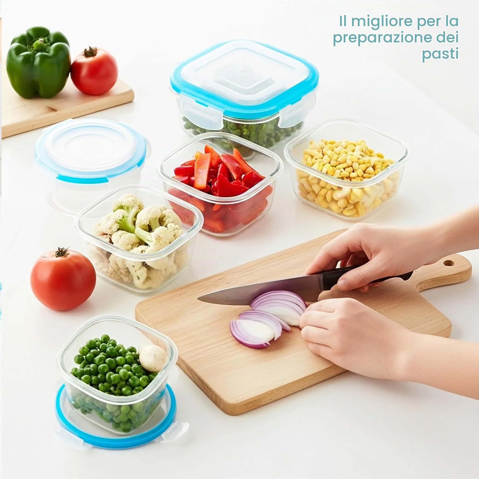 KICHLY Set di contenitori in vetro per alimenti, 18 pezzi (9 contenitori e 9 coperchi), Senza BPA - immagine 5
