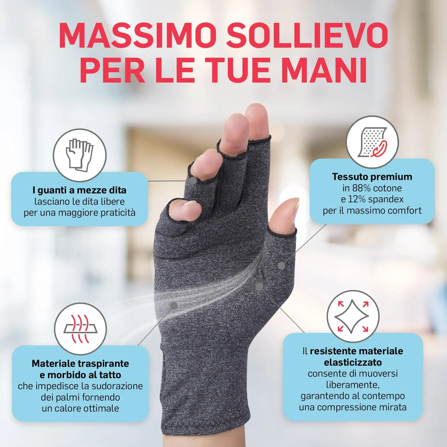 Dr. Arthritis Guanti a Compressione senza Dita per Artrosi, Tunnel Carpale e Sindrome di Raynaud, Grigio, Taglia M - immagine 3