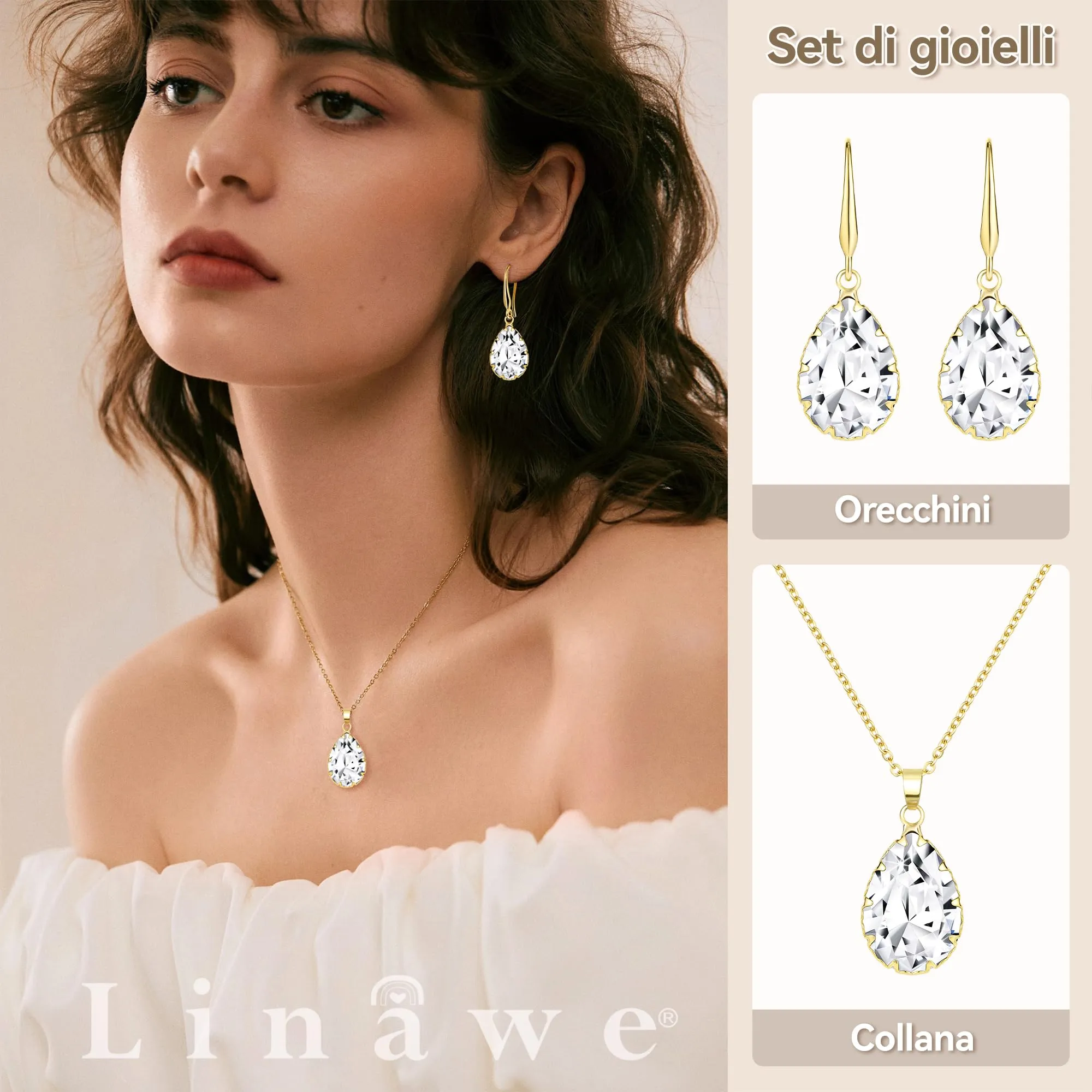 Linawe Set di gioielli con collana e orecchini in rame placcato oro e acciaio inossidabile - immagine 2