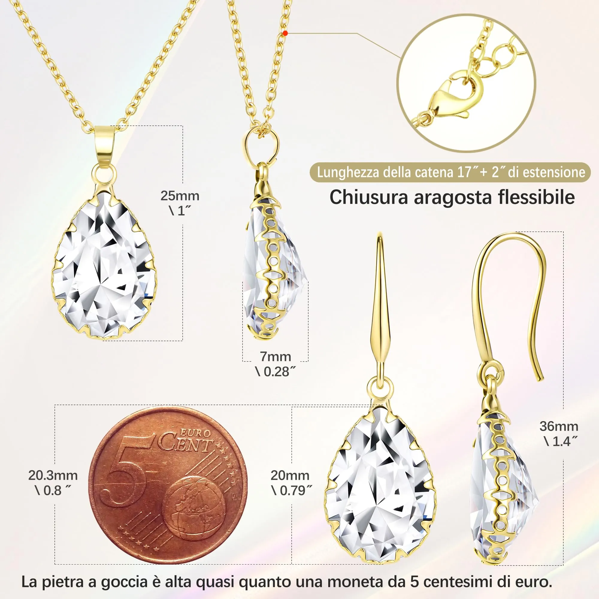 Linawe Set di gioielli con collana e orecchini in rame placcato oro e acciaio inossidabile - immagine 4